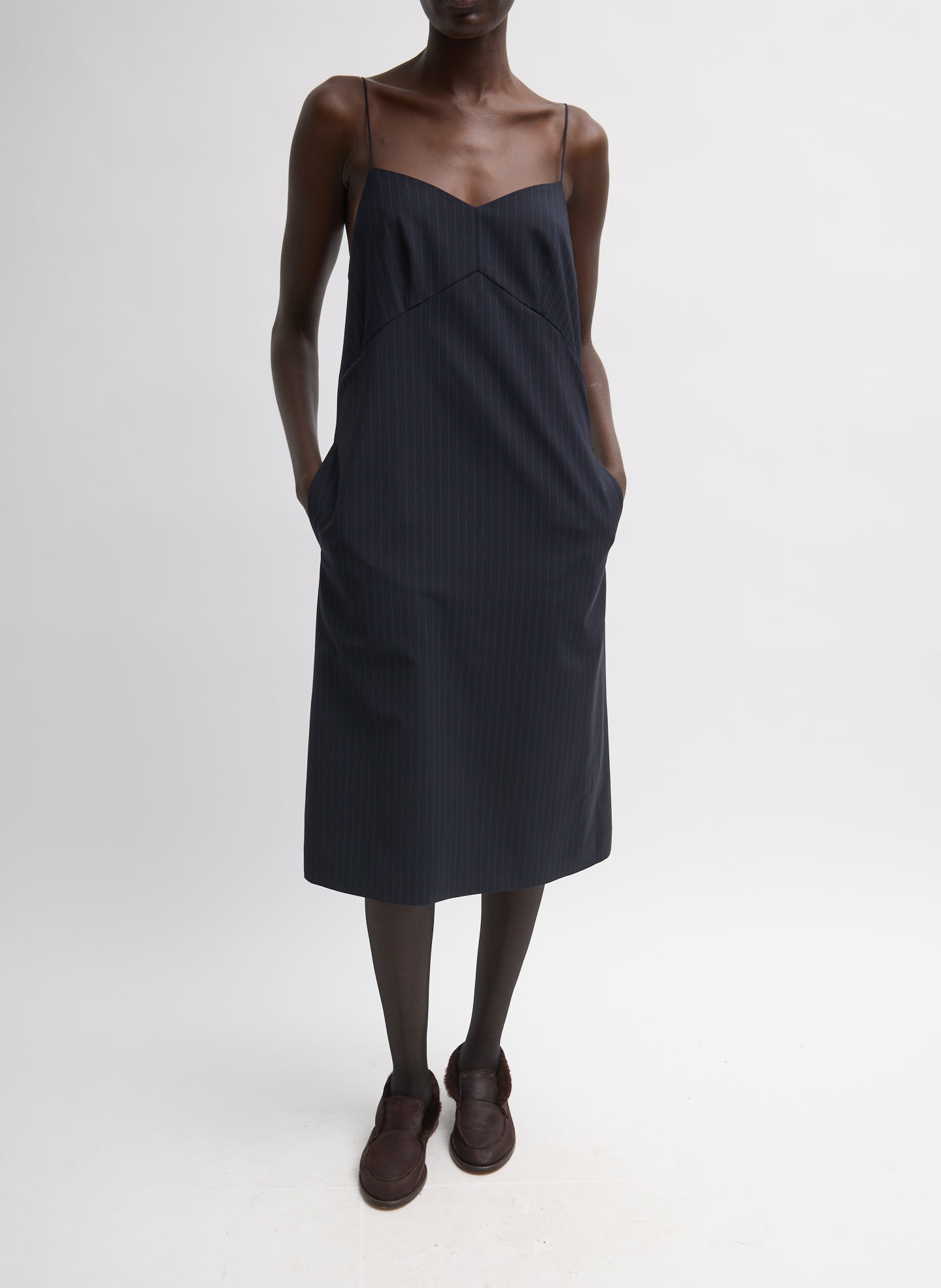 MIER PINSTRIPE CONVERTIBLE SLIP DRESS