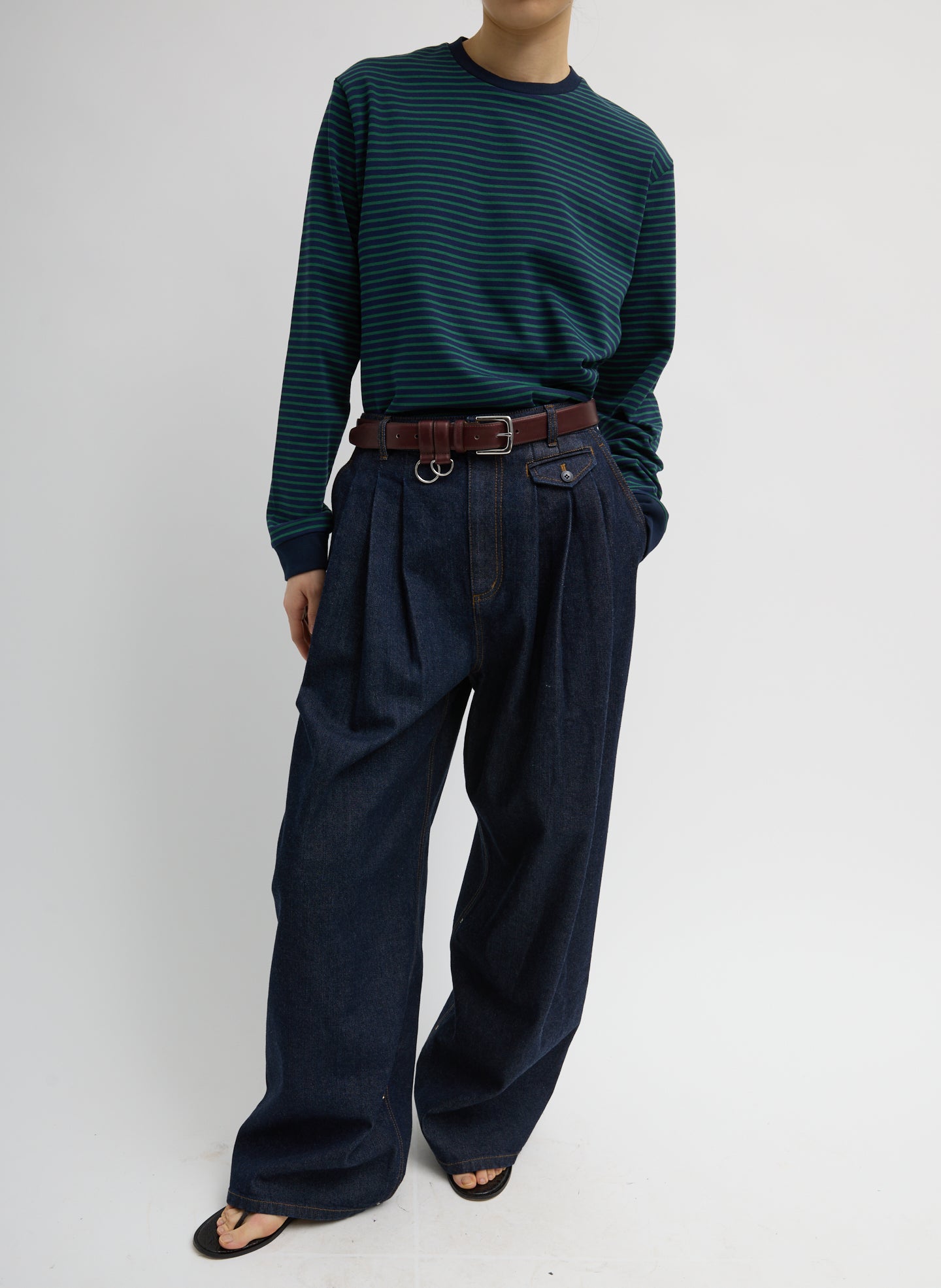 INDIGO DENIM TRIPLE PLEAT JEAN