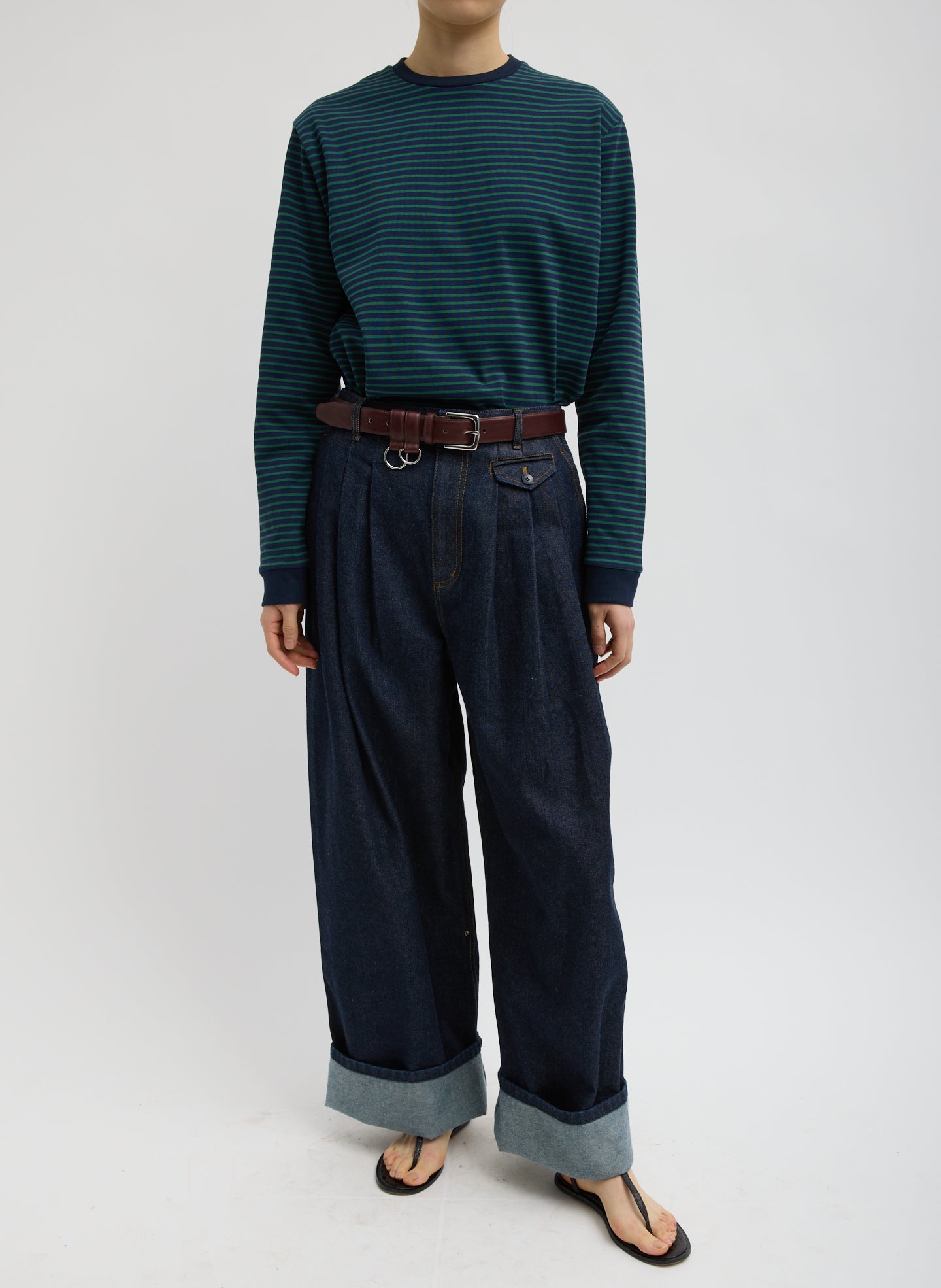 INDIGO DENIM TRIPLE PLEAT JEAN