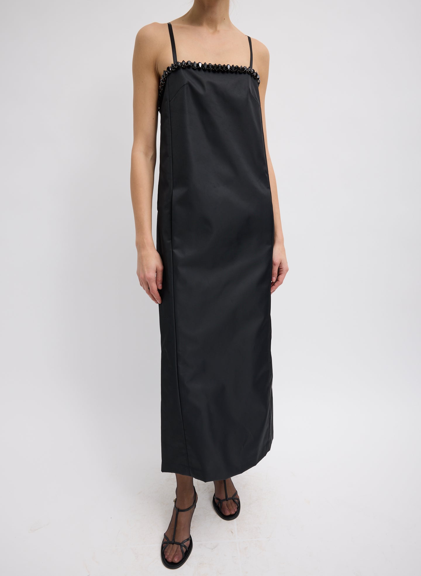 BONDED NYLON BEADED STRAPPY DRESS