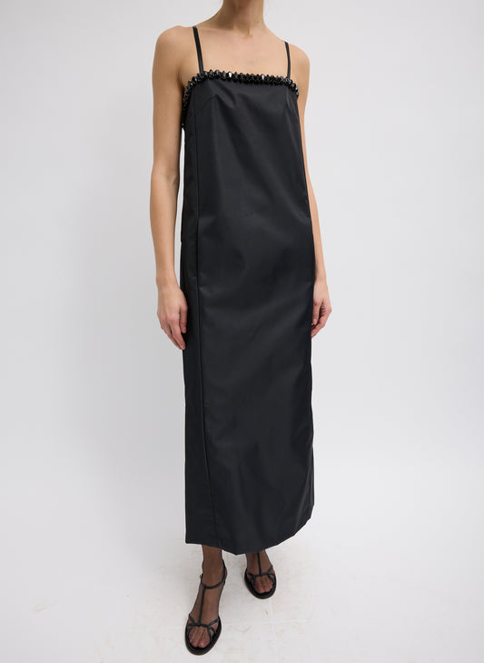 BONDED NYLON BEADED STRAPPY DRESS