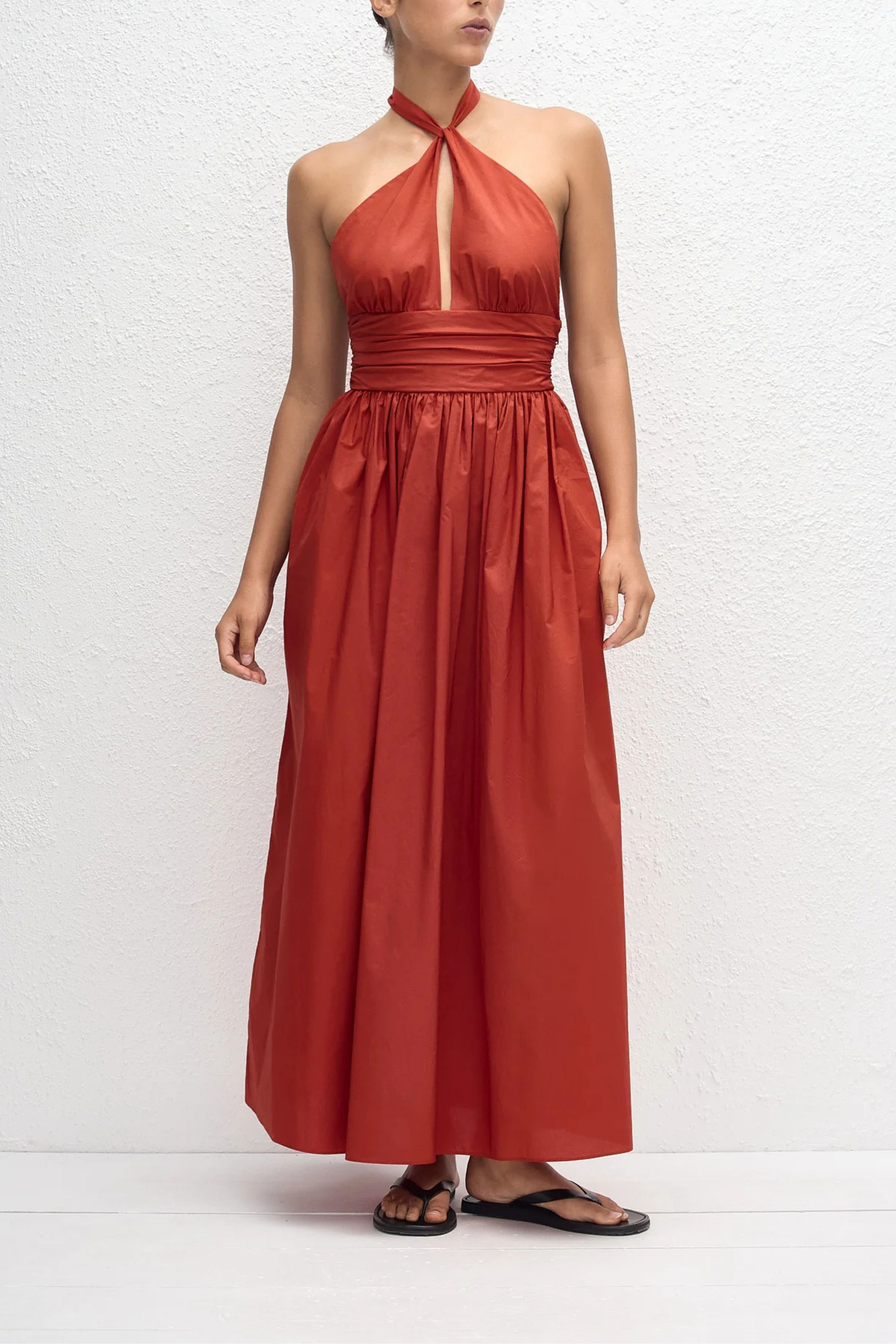 Keyhole Halter Midi Dress in Red