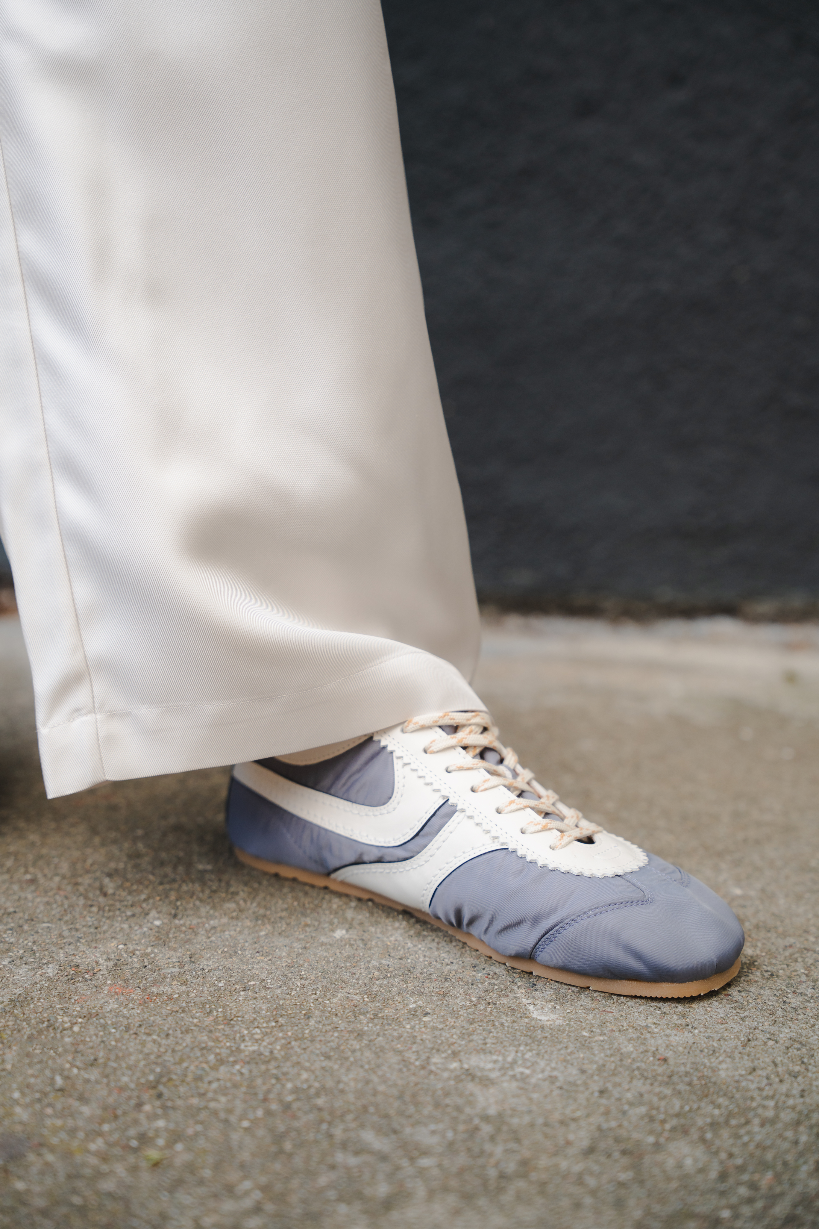 Wide Leg Trousers With Piping Detail in White