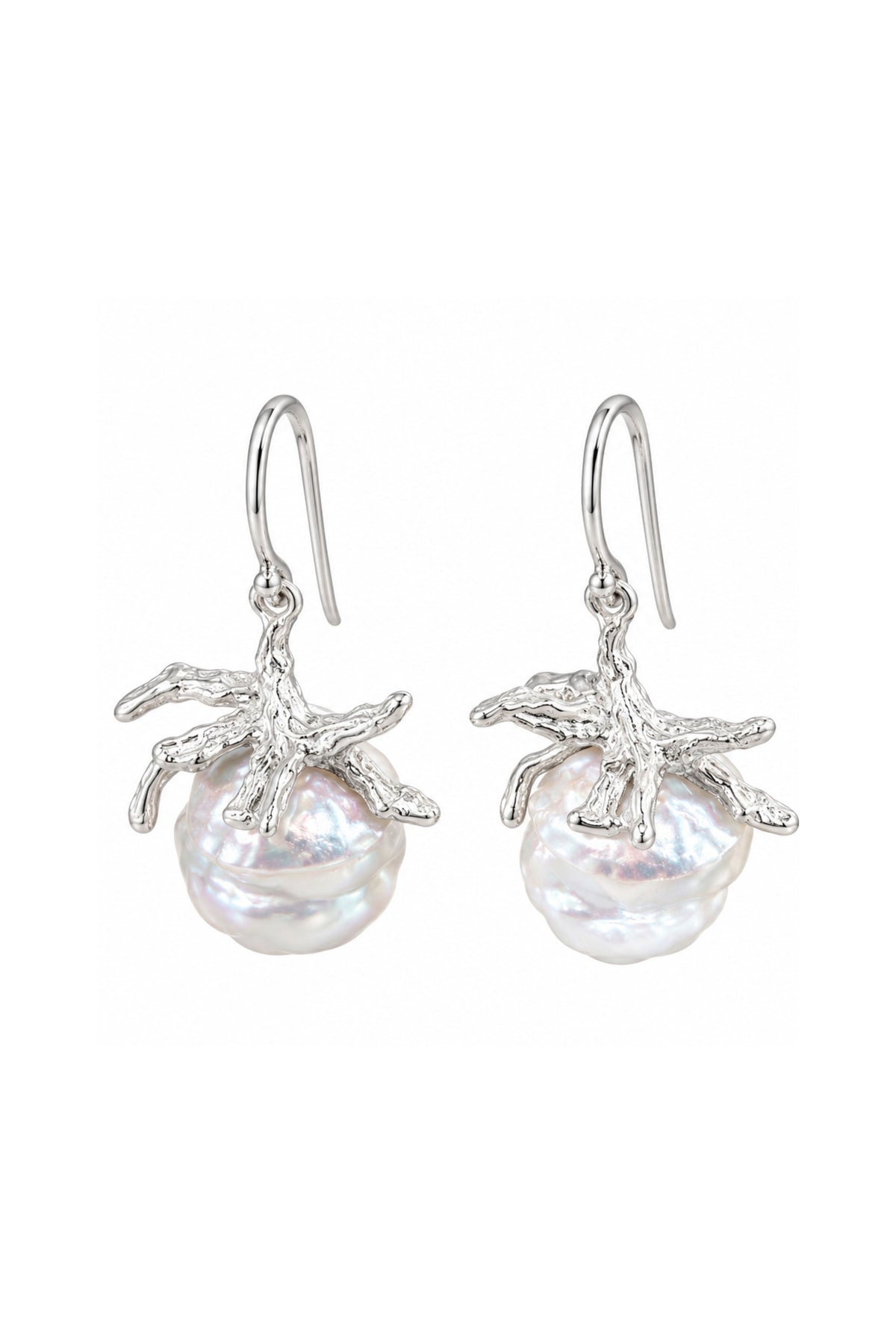 Sterling Coral Earrings With 2 Coin Pearls On Earwire