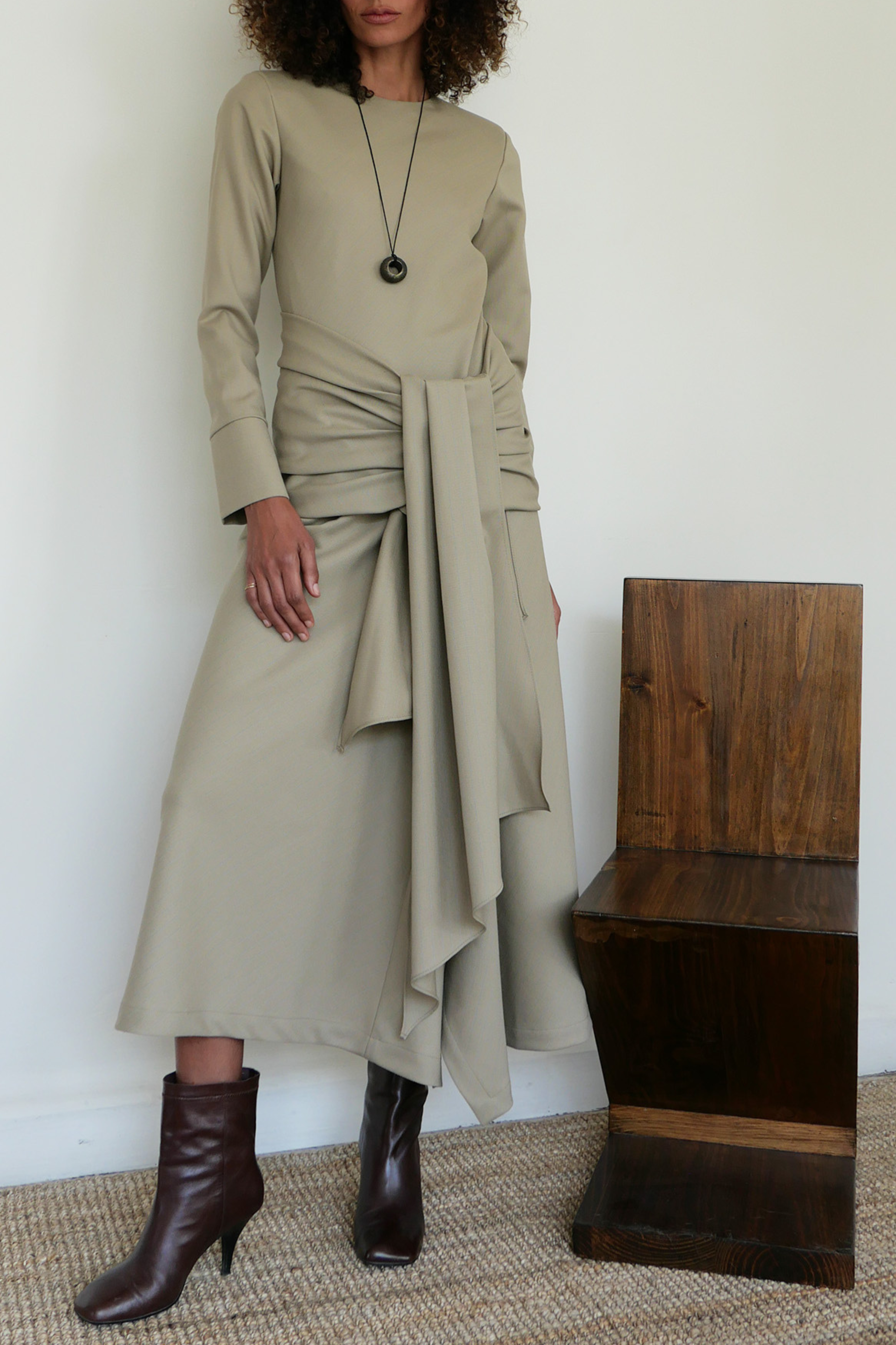 Asymmetrical Wool Bias Dress