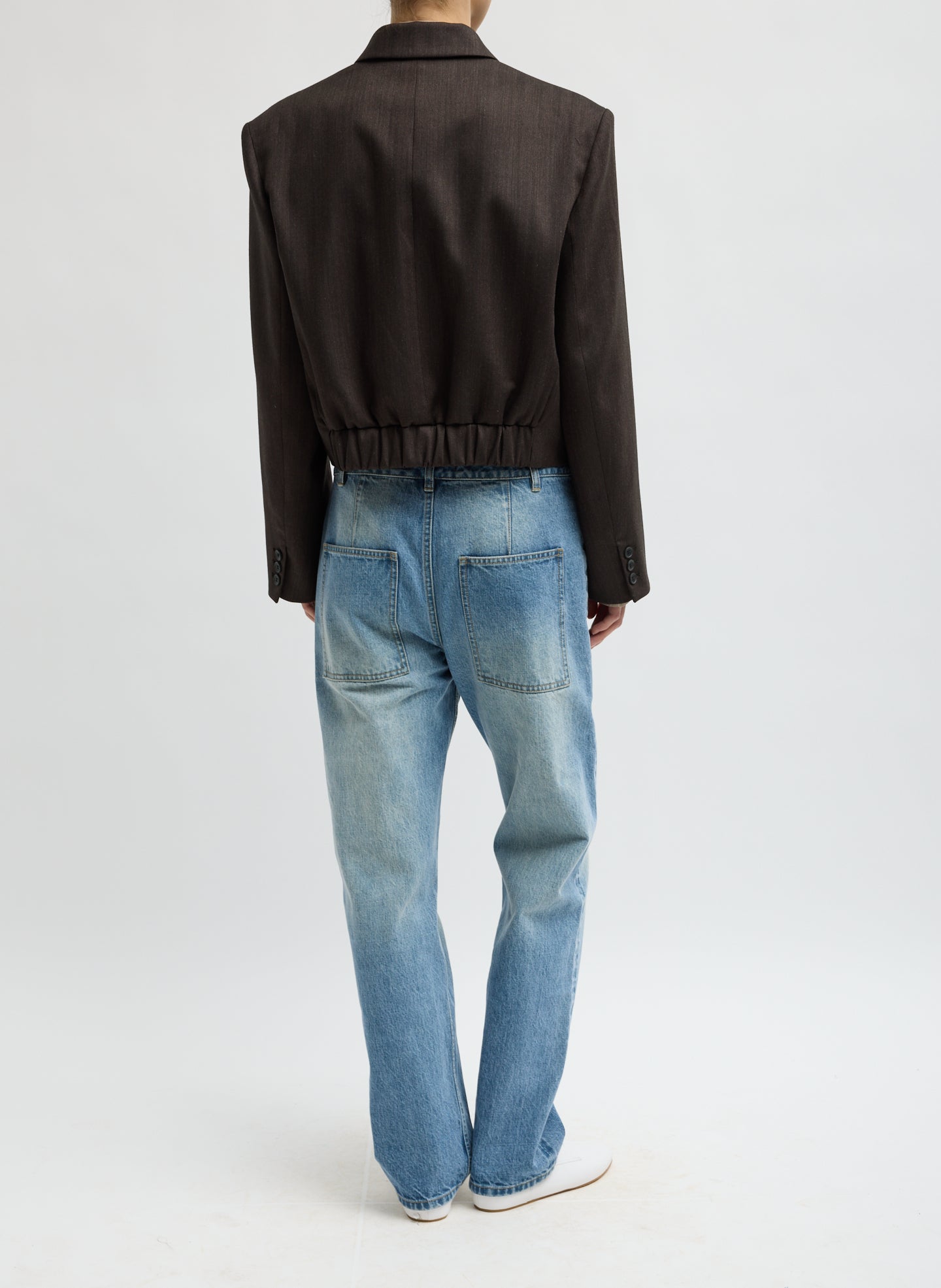 HERRINGBONE SUITING CROPPED BLAZER