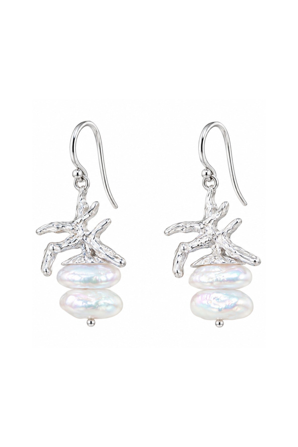 Sterling Coral Earrings With 2 Coin Pearls On Earwire