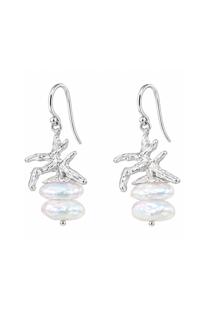 Exclusive - Sterling Coral Earrings With 2 Coin Pearls On Earwire