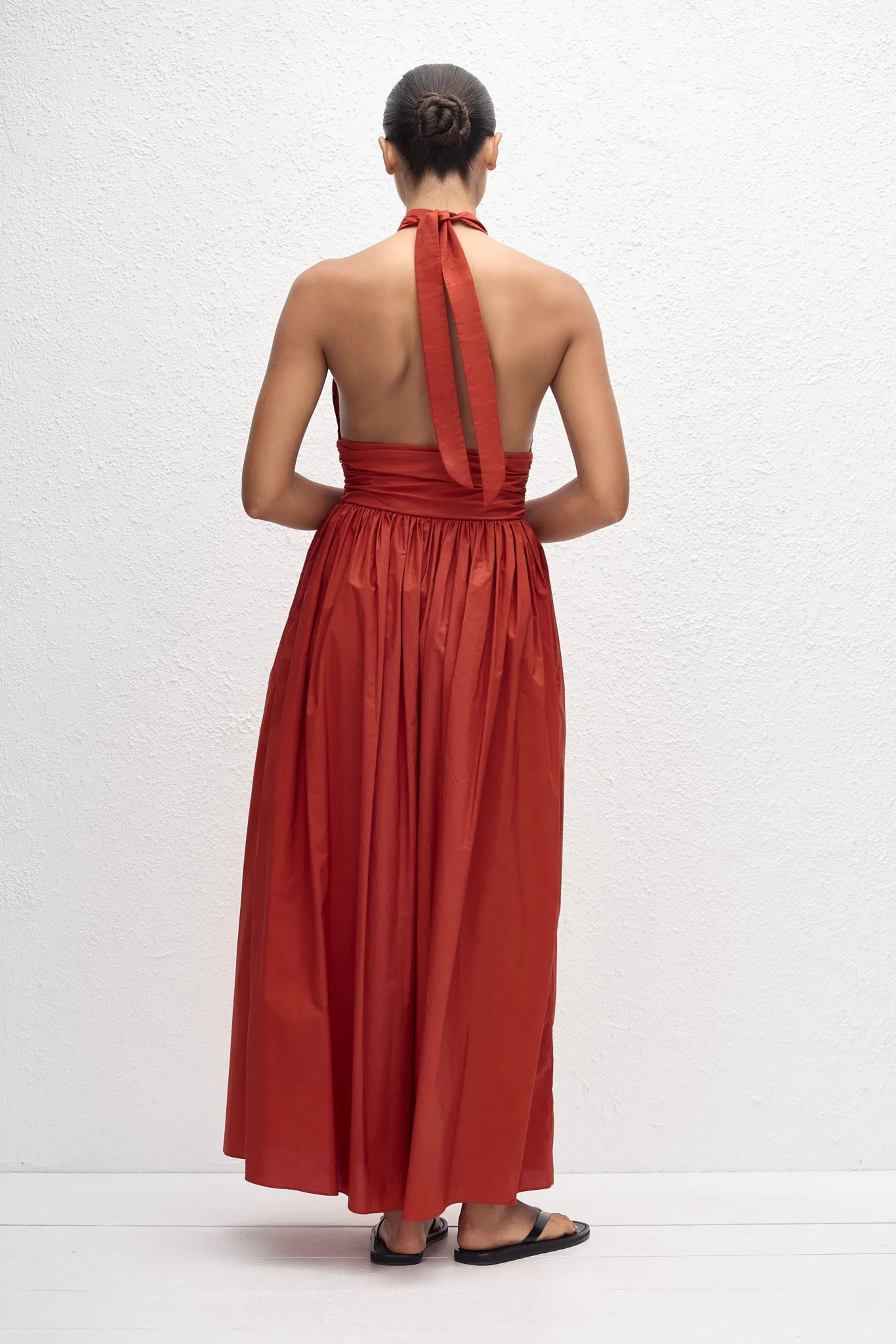 Keyhole Halter Midi Dress in Red