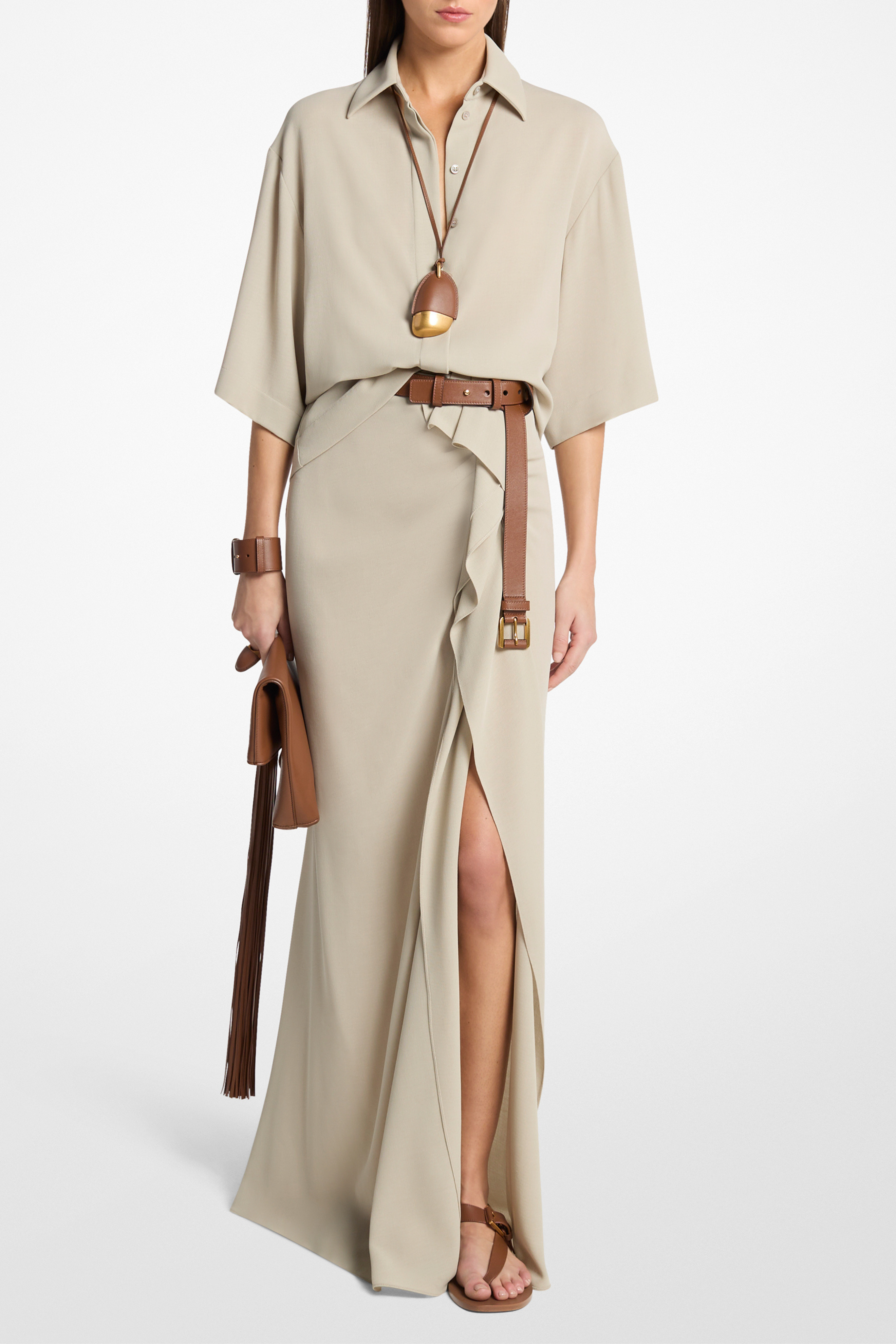 Short Sleeve Camp Shirt in Almond