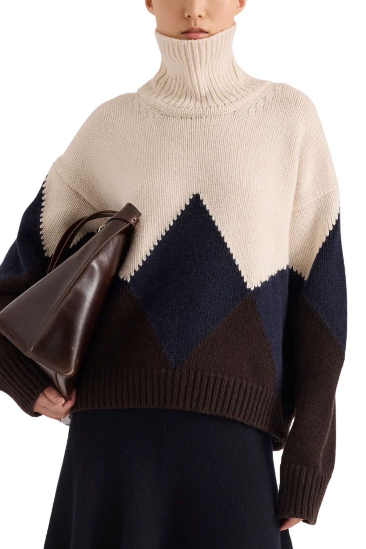 Oren Intarsia Turtleneck in Cashmere Wool Raisin Multi