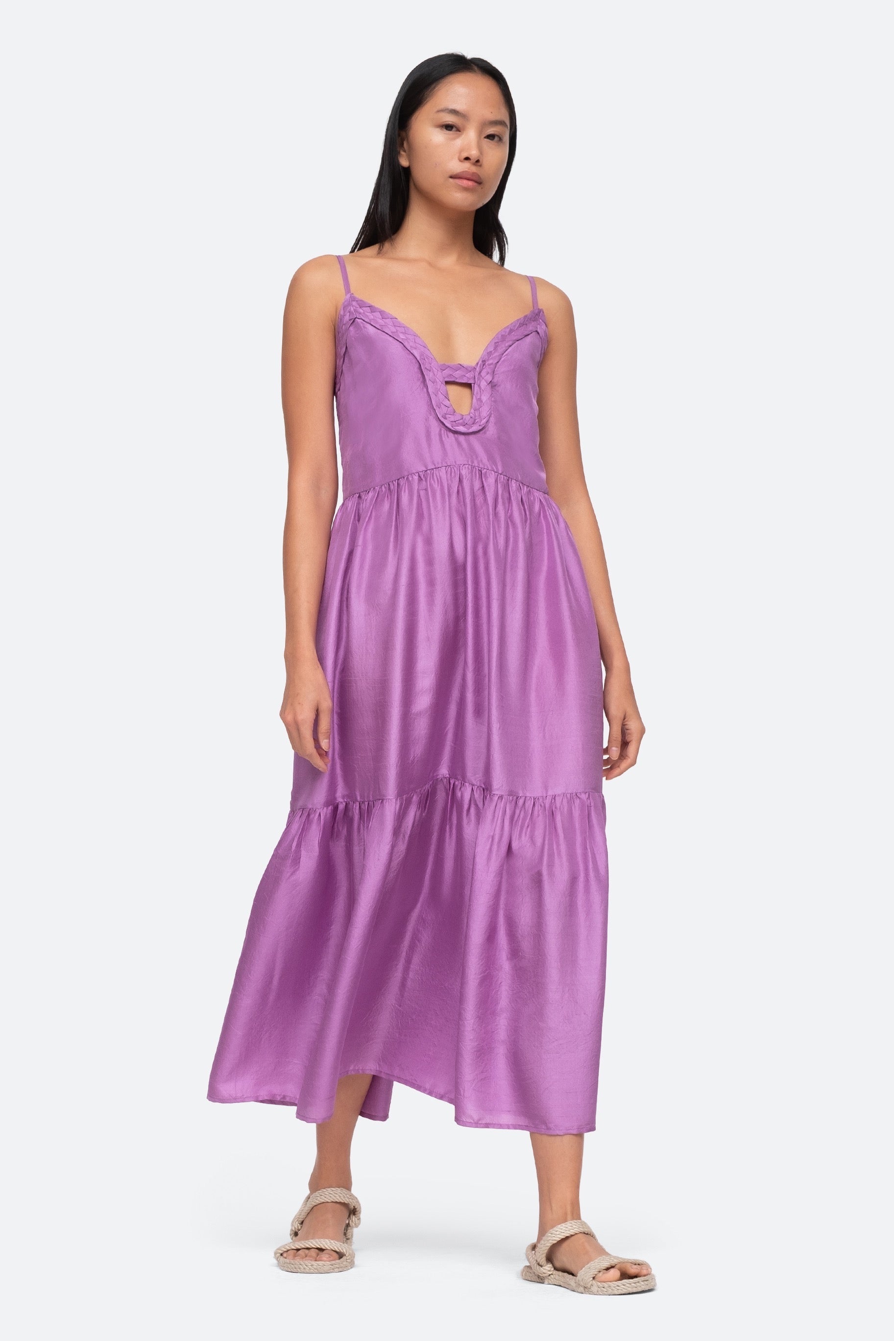 SEA Kyle Solid Silk Slip Dress in Lavender
