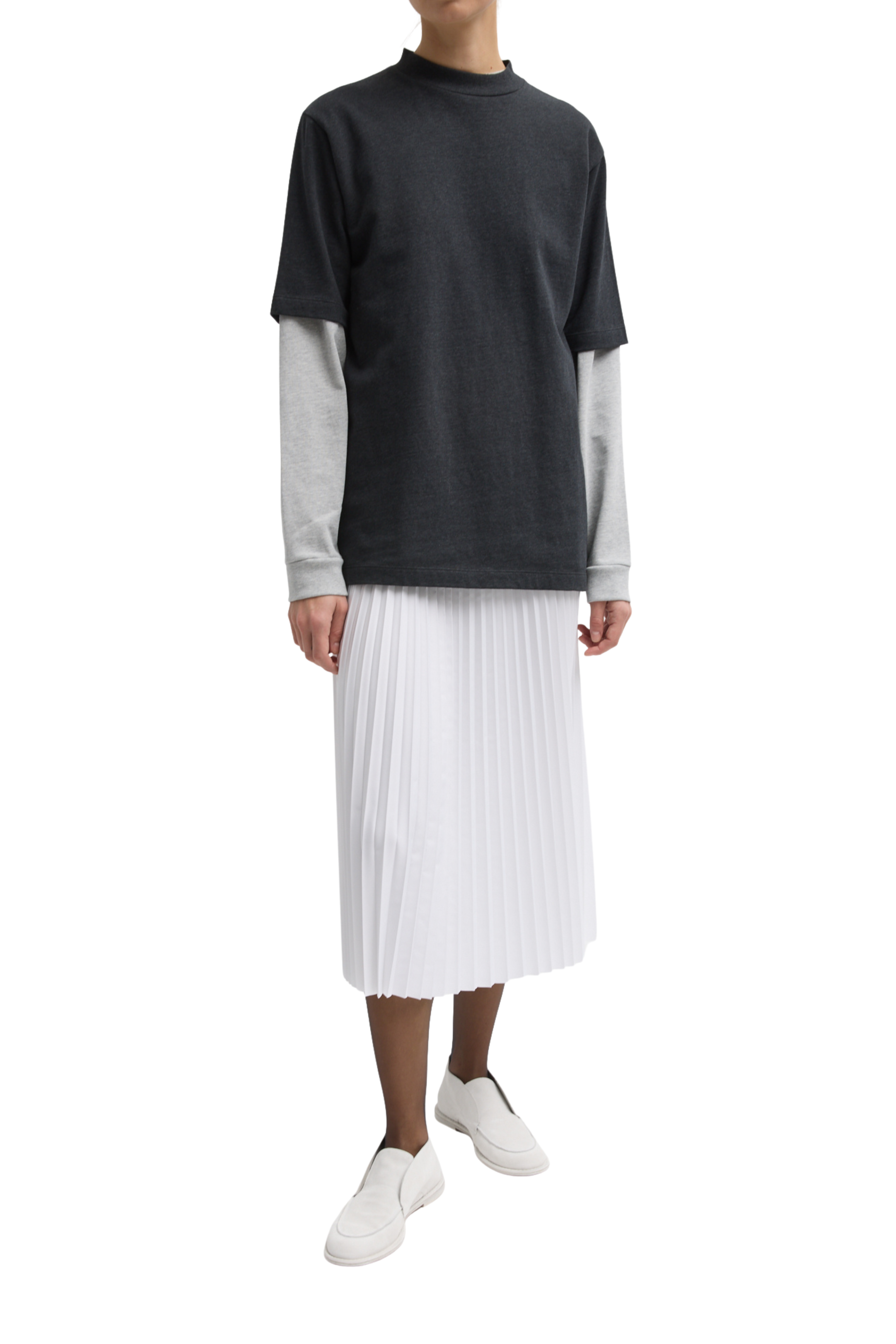 Nylon Pleating Sunray Pullon Skirt - White