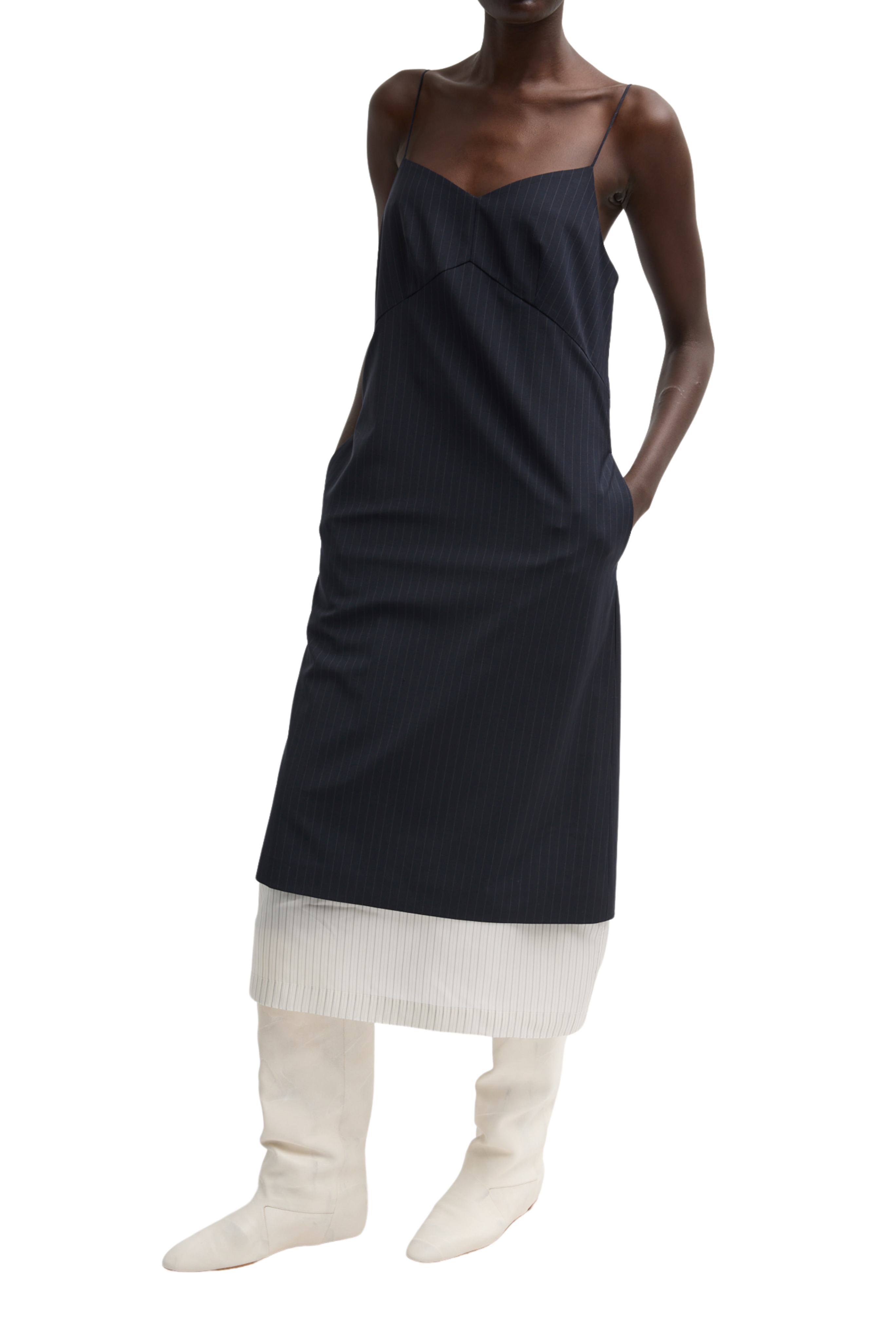 Mier Pinstripe Convertible Slip Dress