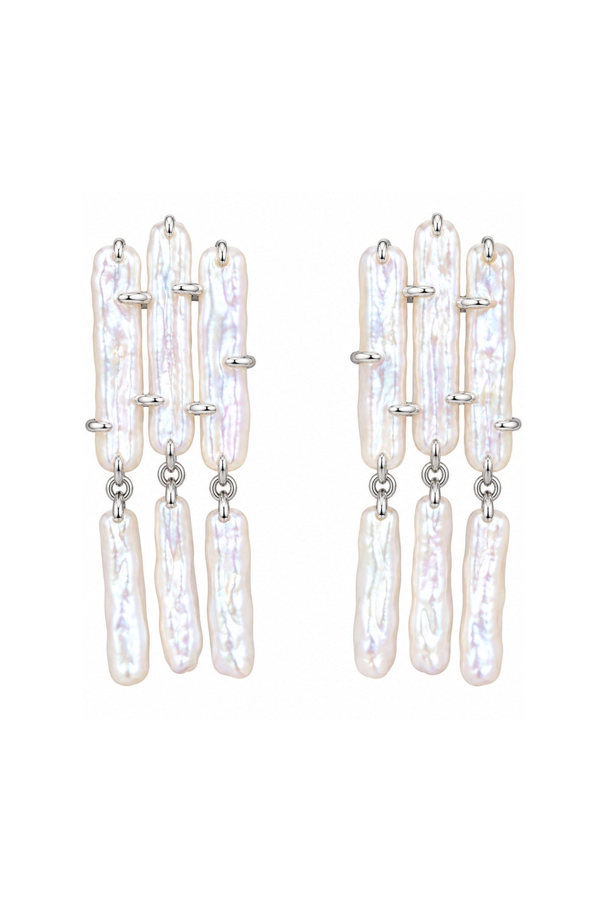 Triple Biwa Stick Pearl Earrings With 3 Pearl Drops