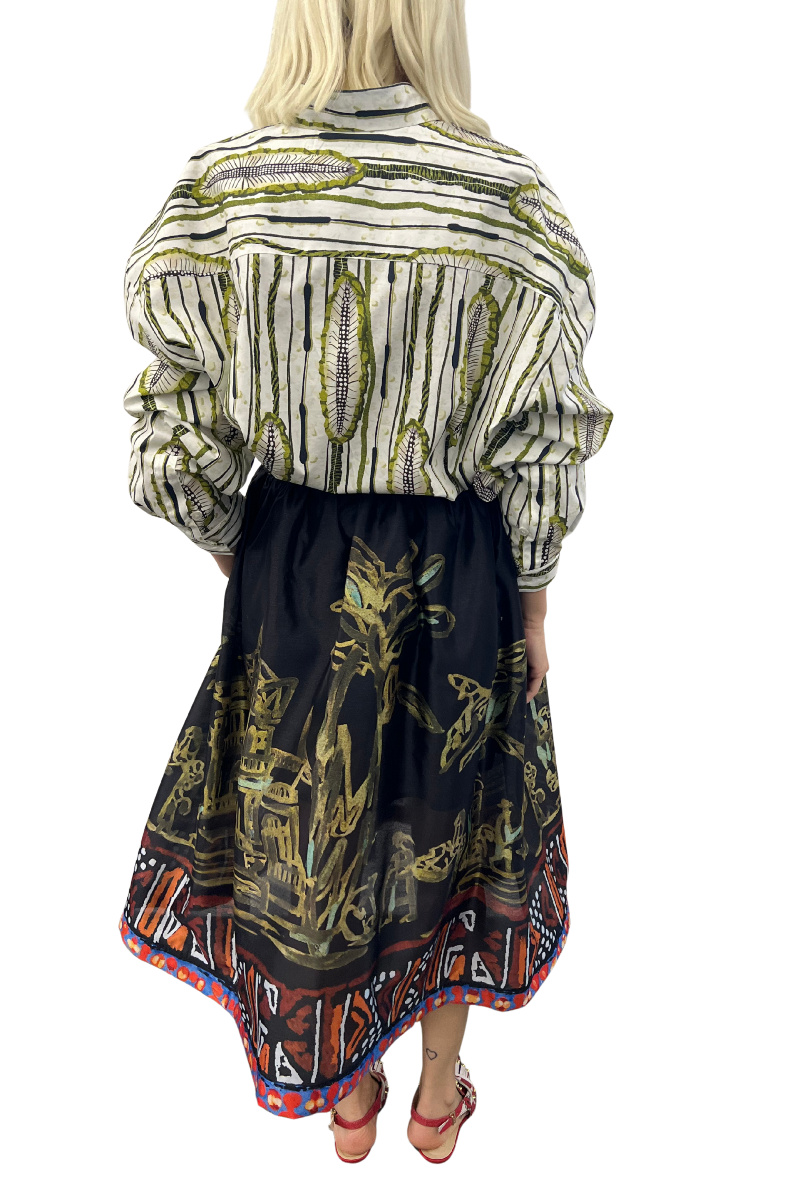 Printed Black Midi Skirt