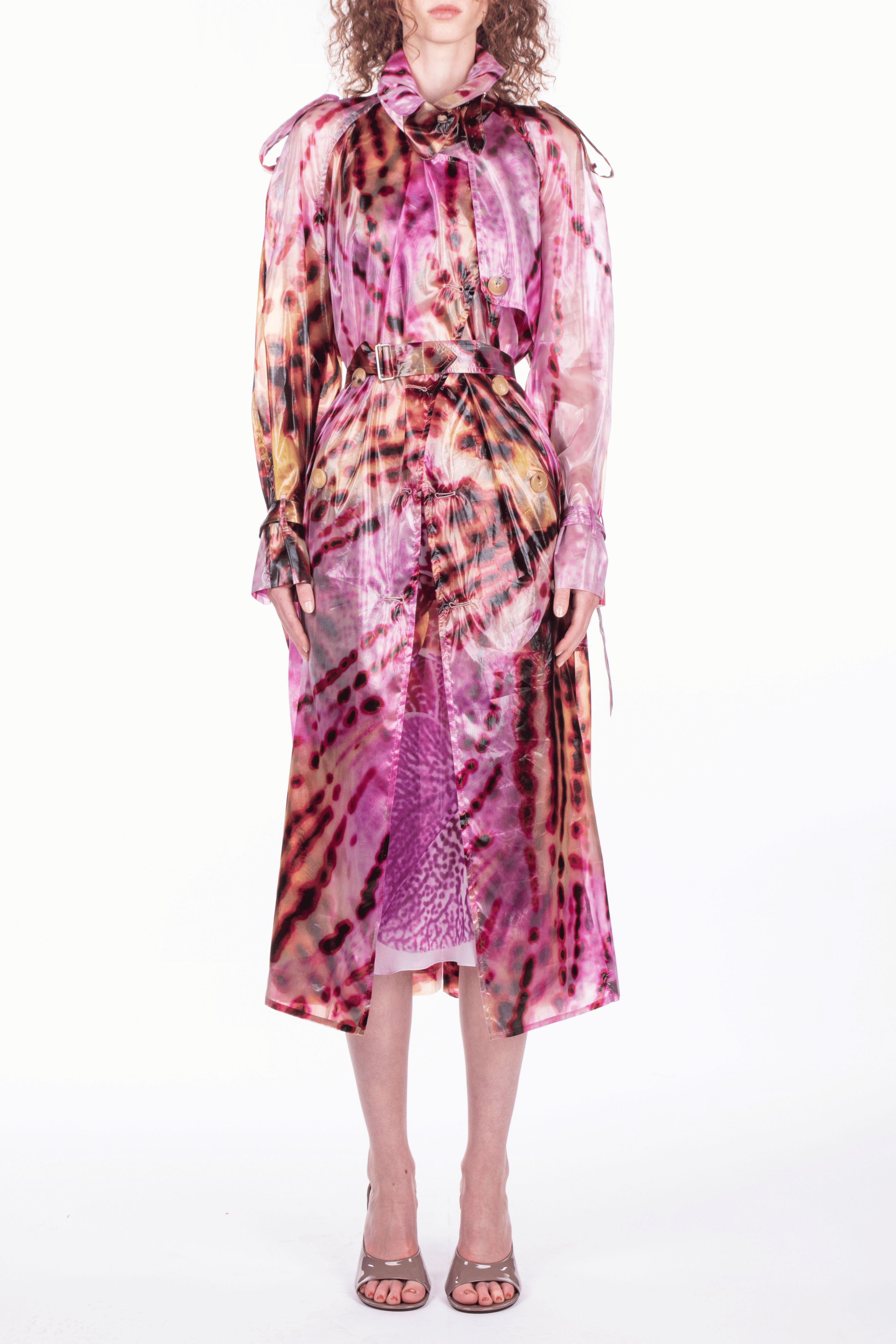 DRIES VAN NOTEN Risto Transparent Floral Print Trench Coat