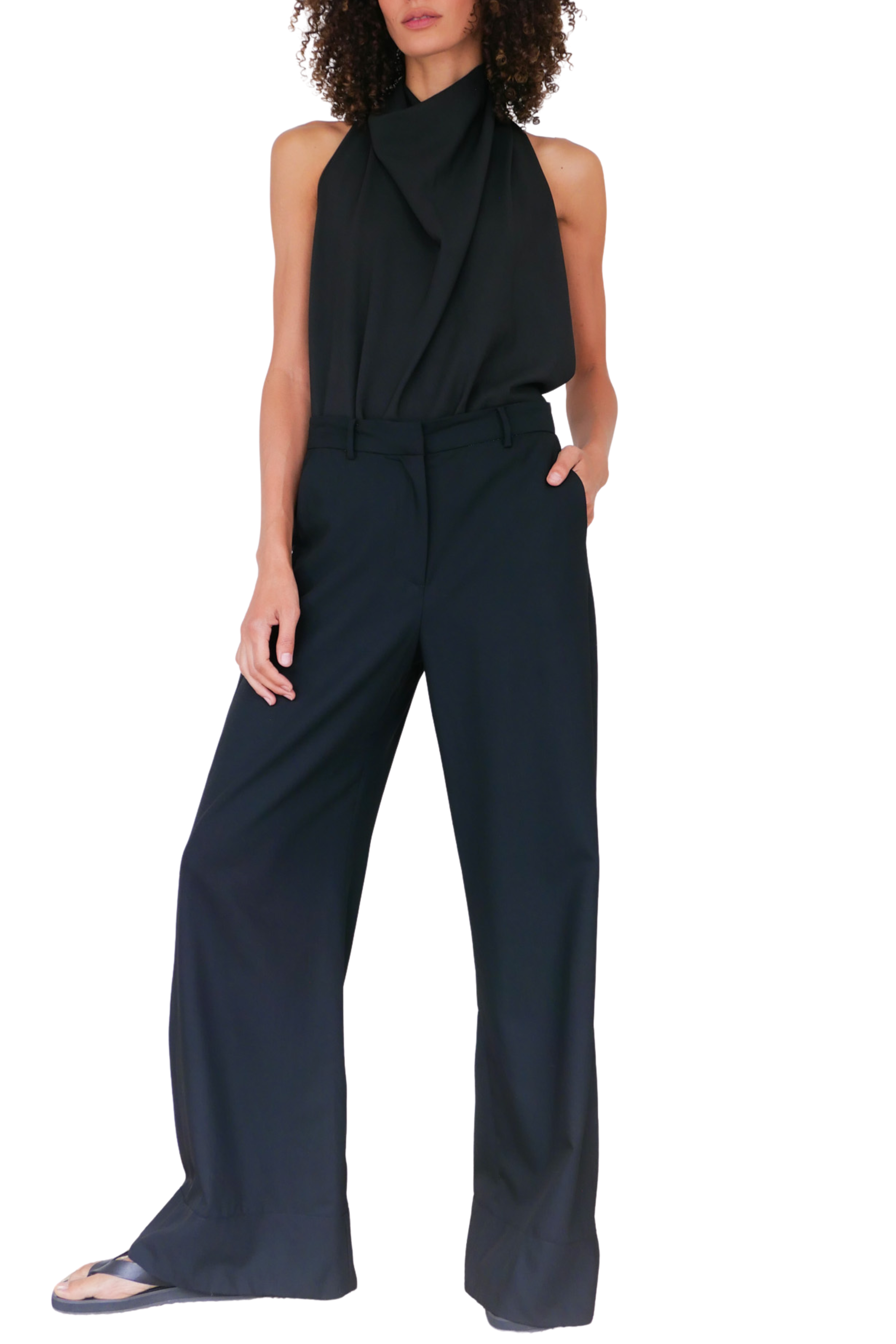 Crepe Scarf Top in Navy