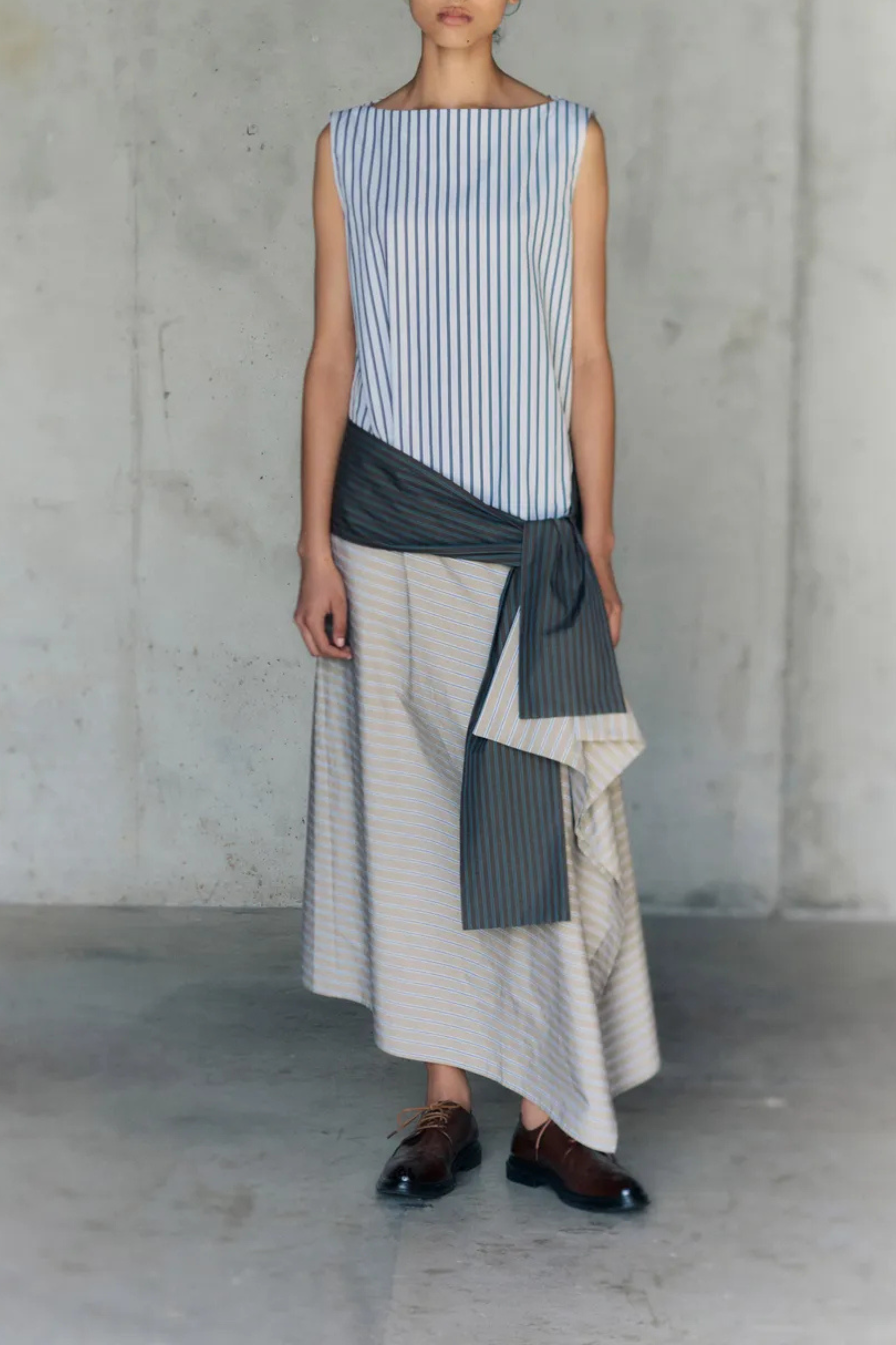 Sleeveless Stripe Drape Dress