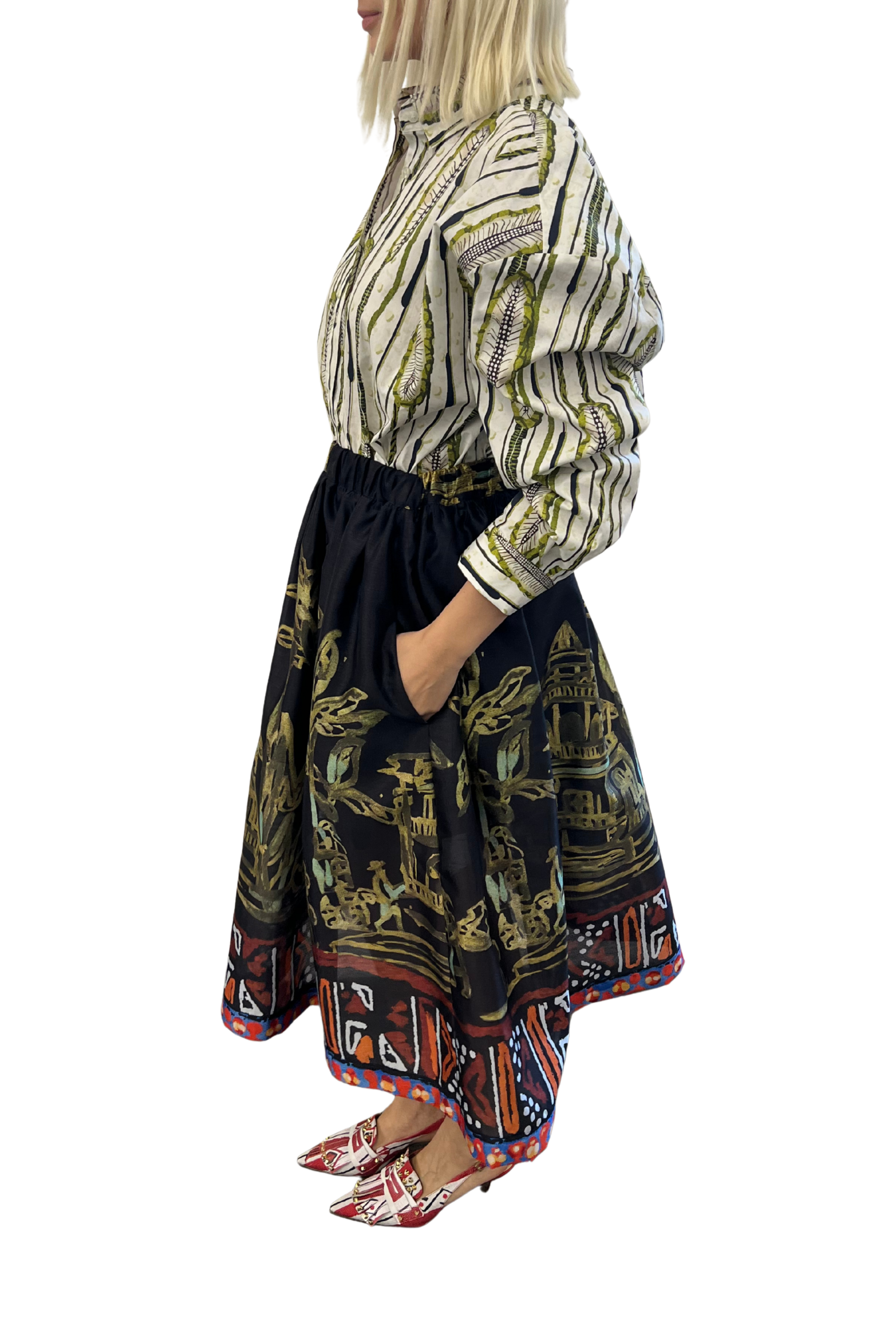 Printed Black Midi Skirt