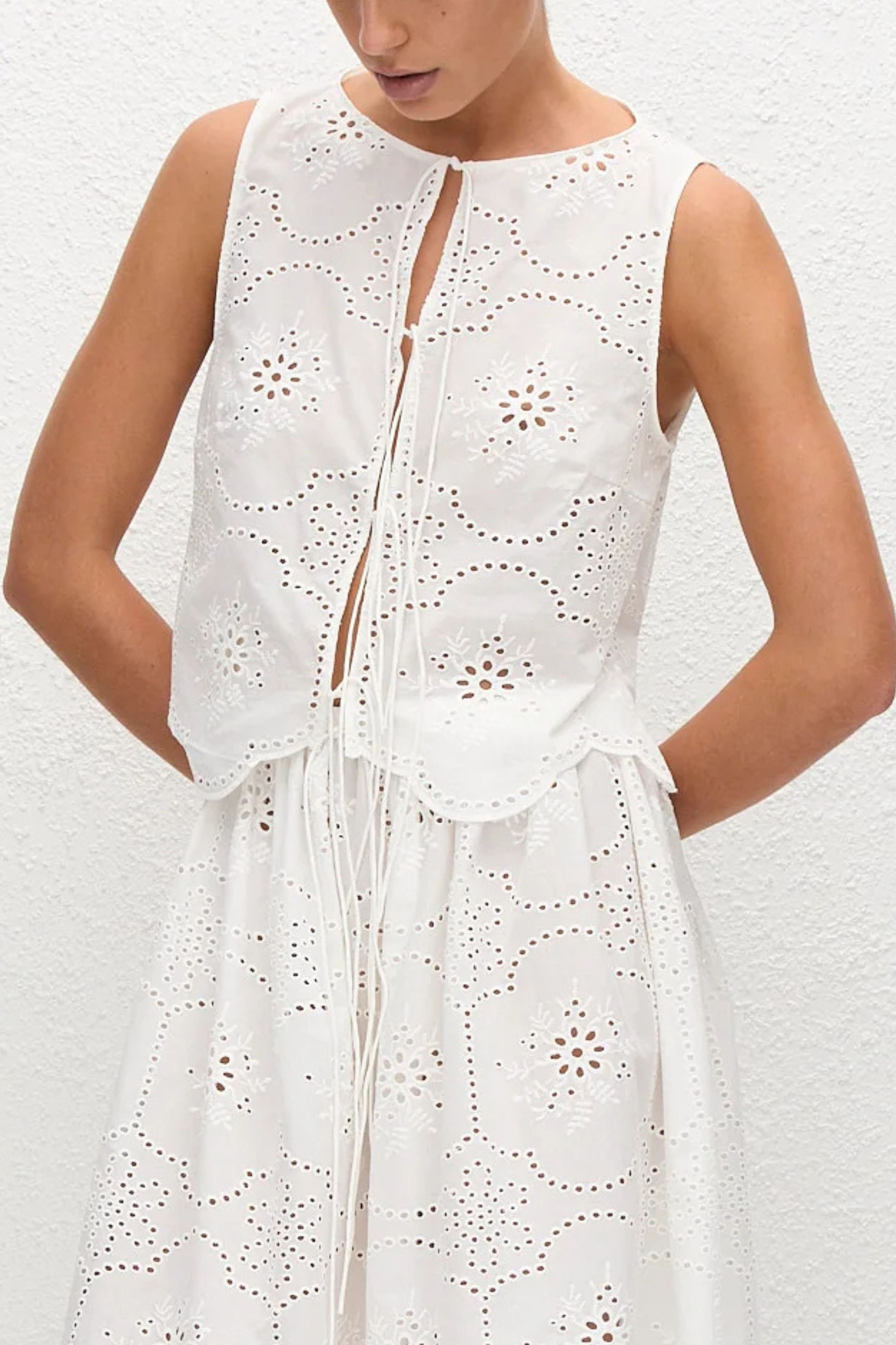 Broderie Tie Blouse