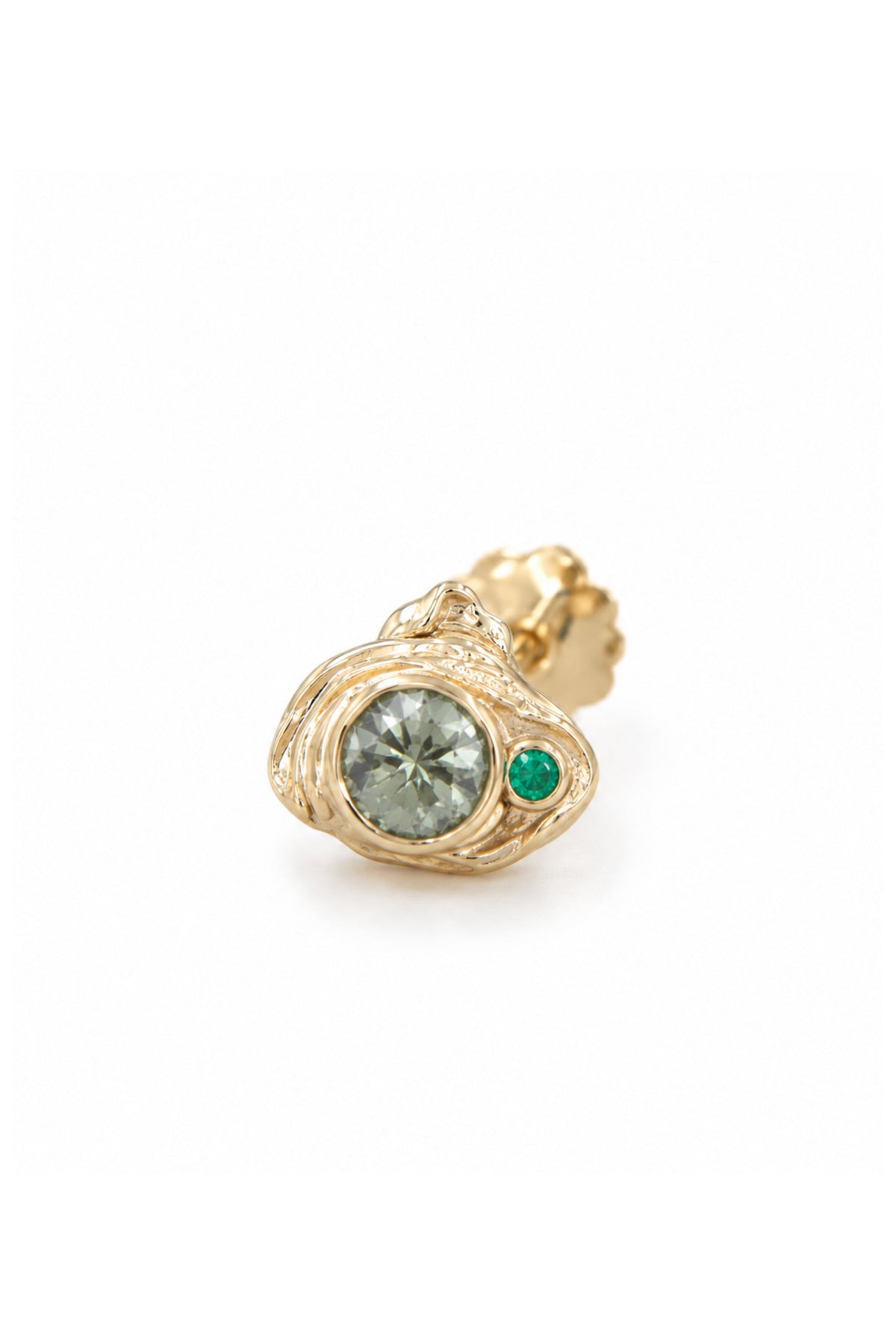 Sculptural Stud - Garnet + Emerald