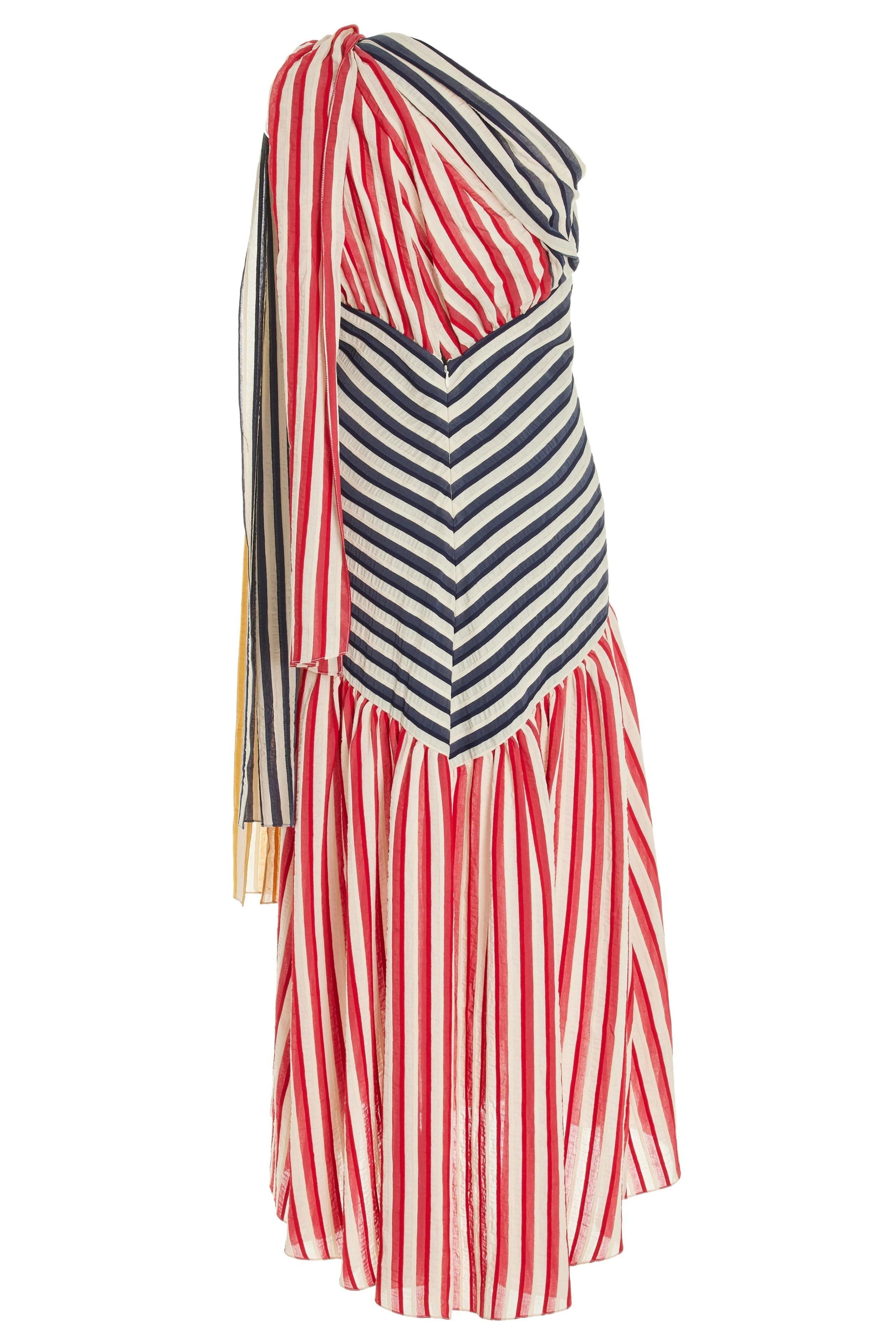 ROSIE ASSOULIN One Shoulder Stripe Seersucker Dress