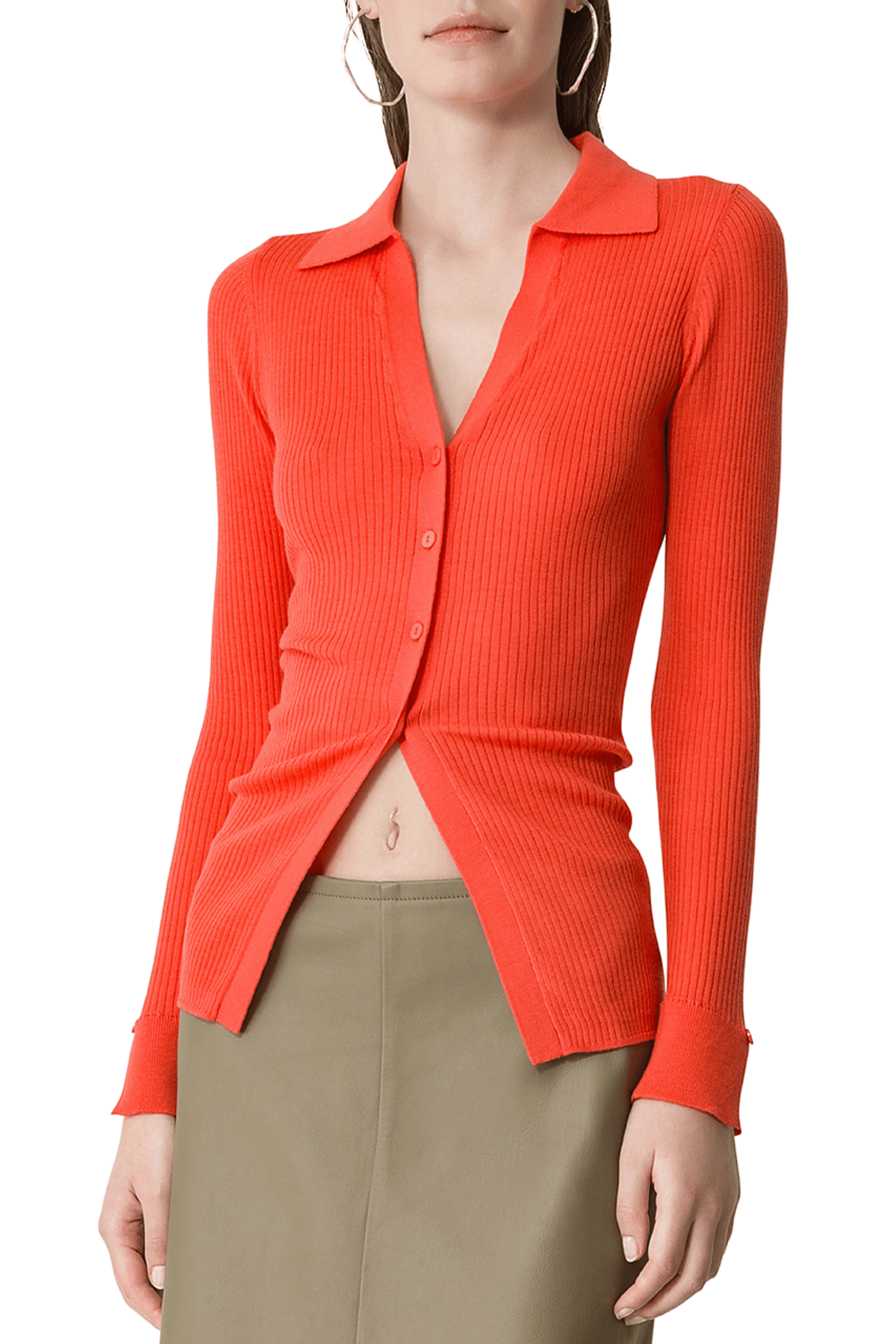 FORTE FORTE Merino Ribbed Polo Cardigan