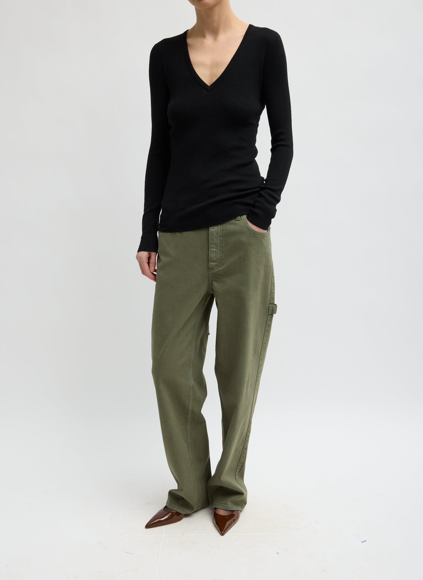 FEATHER WEIGHT RIBBED SWEATER VNECK PULLOVER