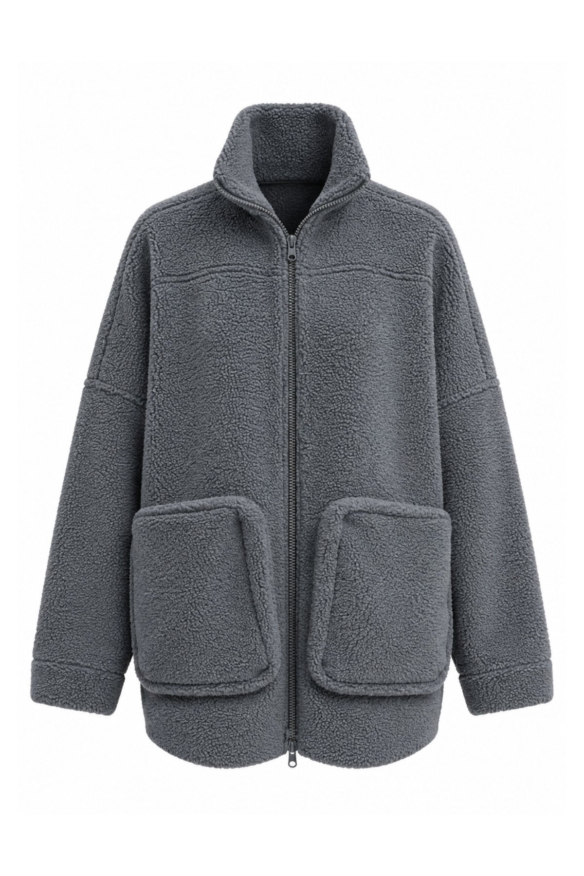 Cozy Fleece Cubic Zipup Bomber - Grey