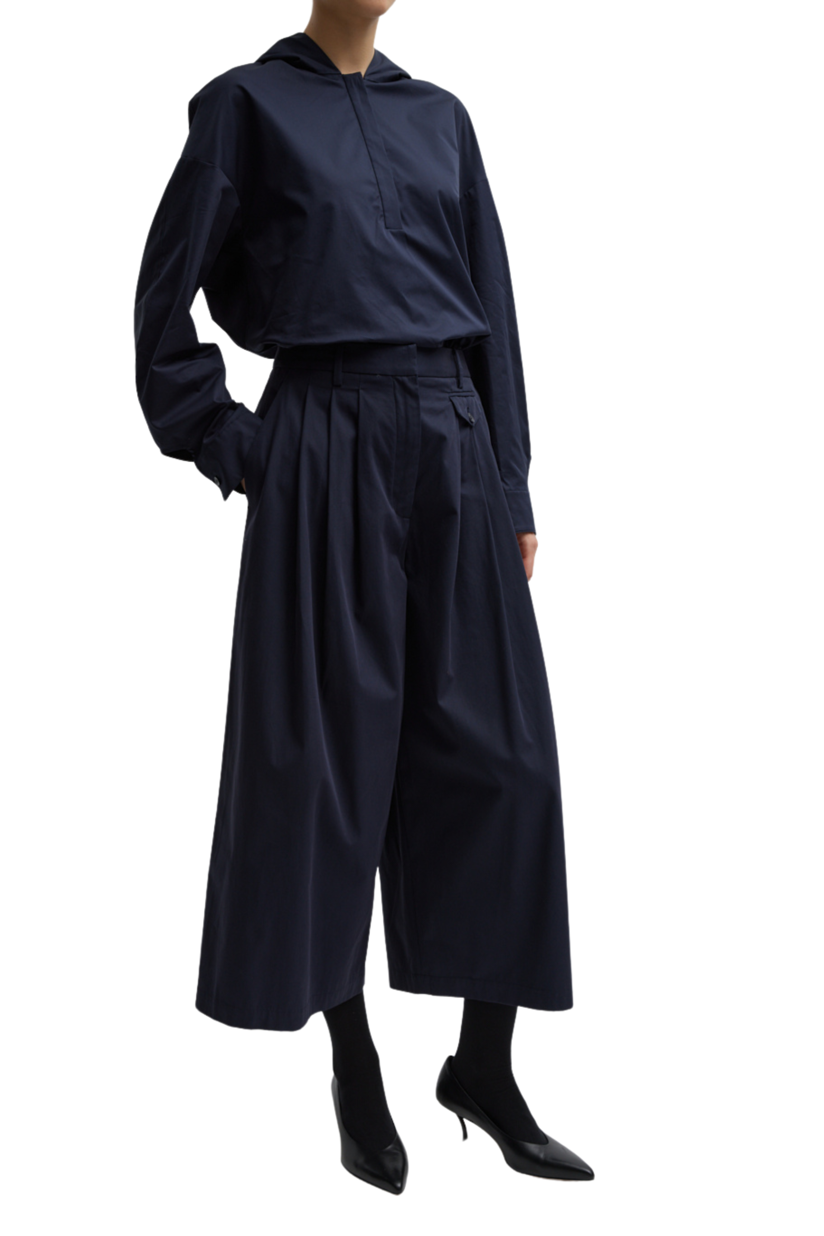 TIBI Triple Pleat Cropped Navy Pants