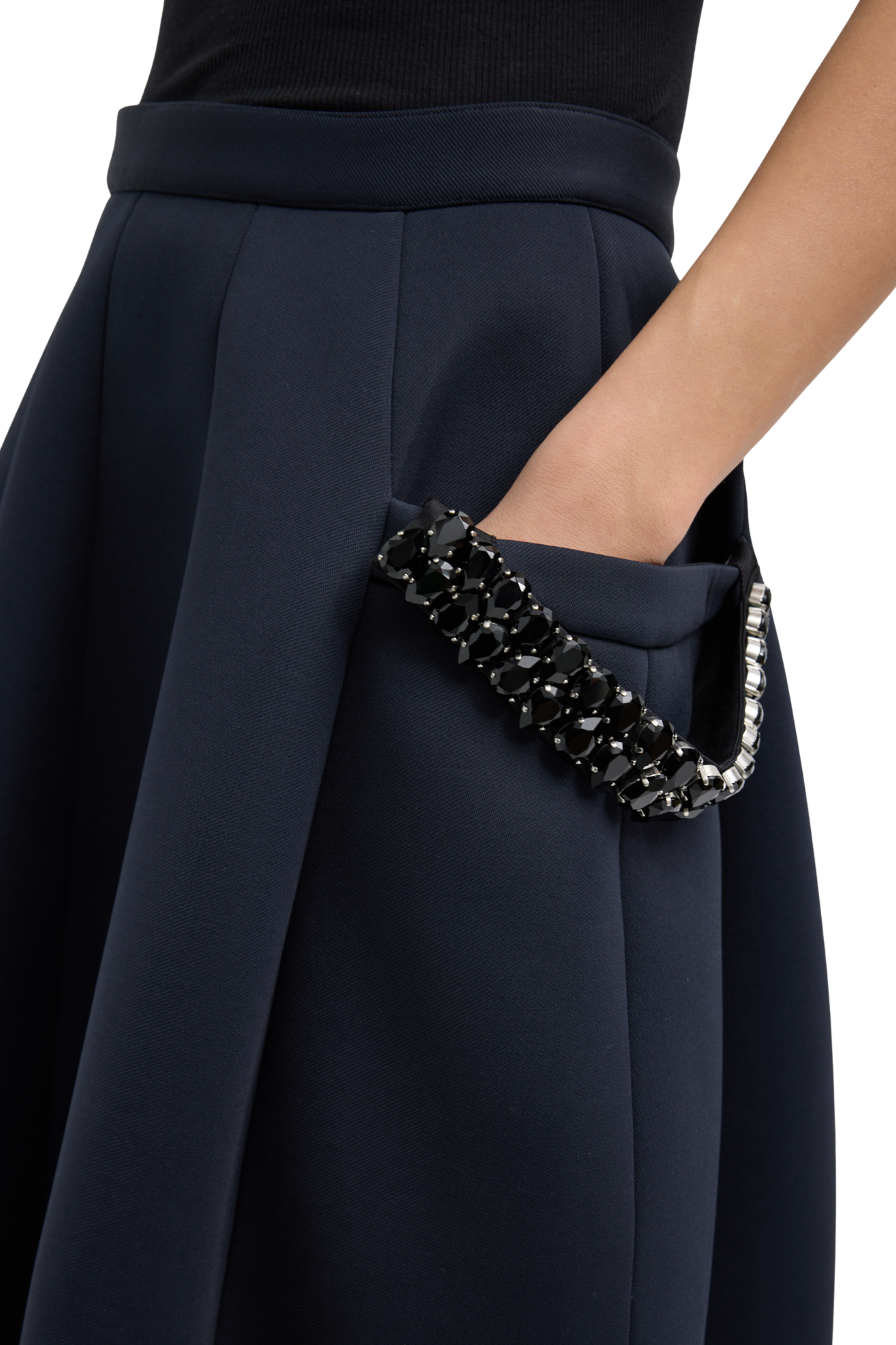 Bonded Twill Sculpted Skirt with Removeable Beaded Detail