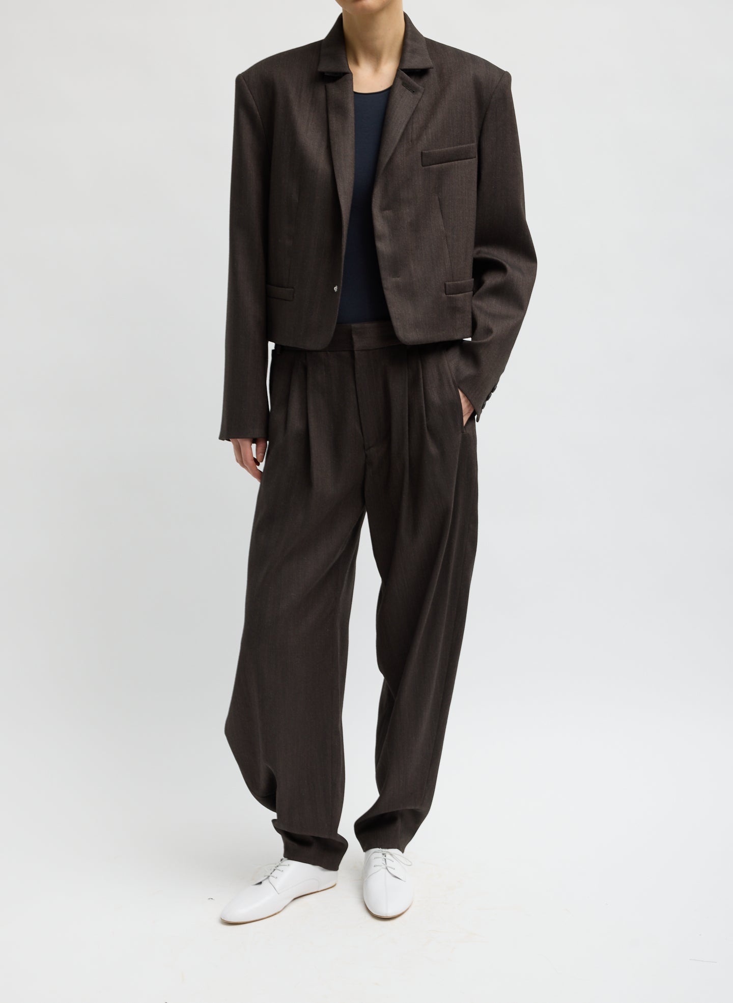 HERRINGBONE SUITING CROPPED BLAZER