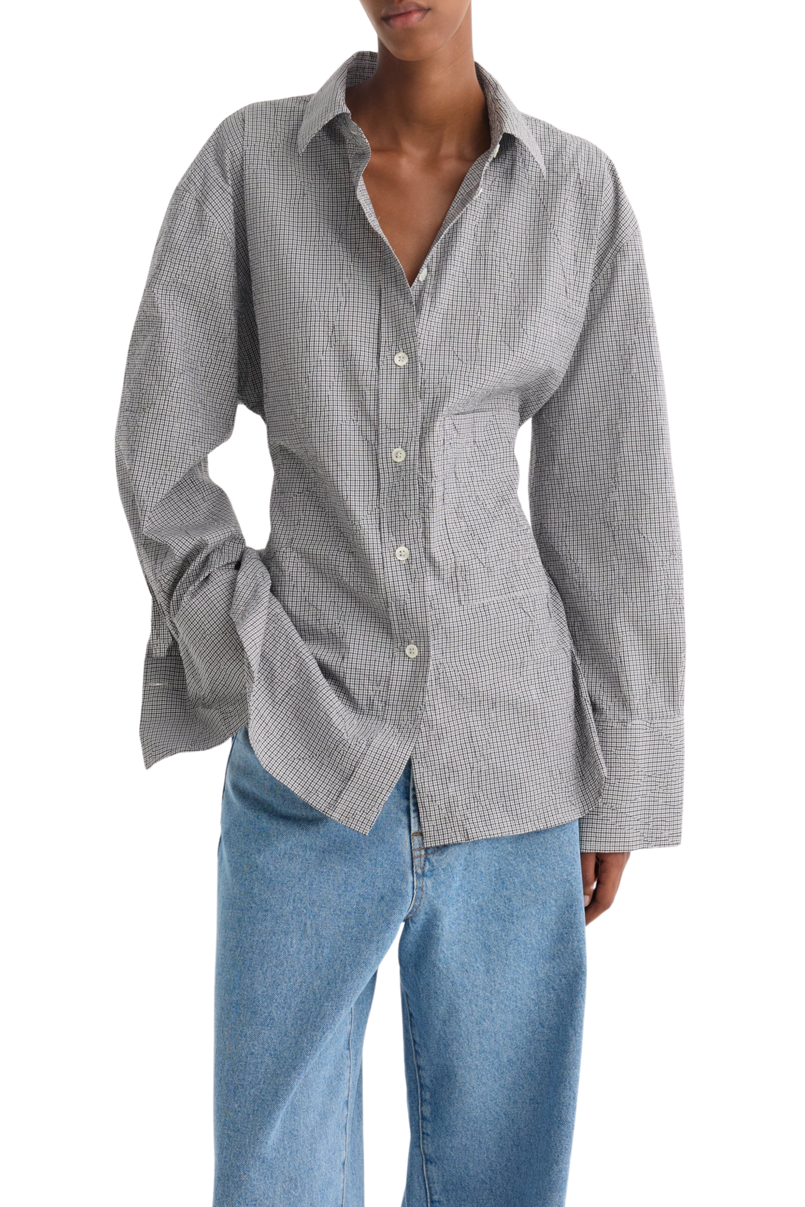 Crushed Checked Shaped Shirt