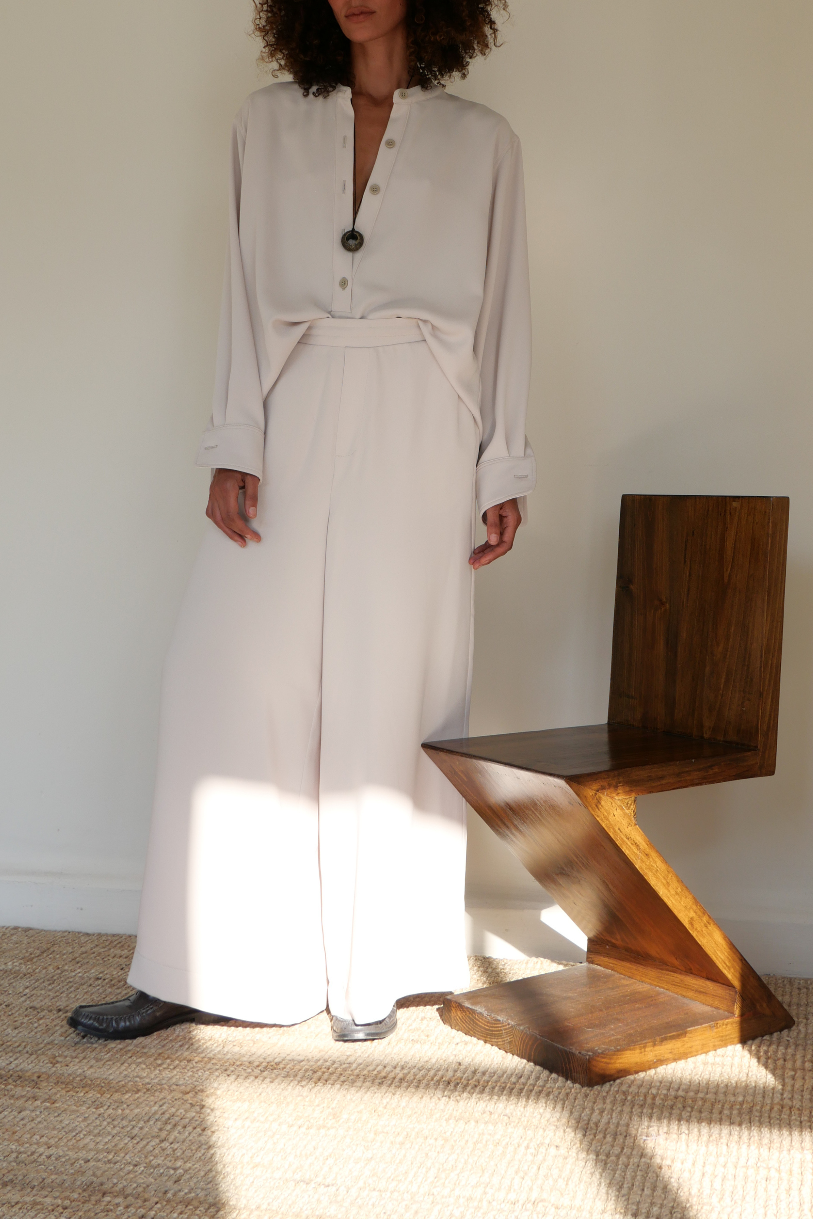 Collarless Button Down - Ivory