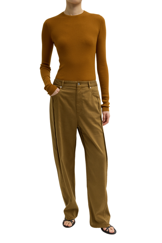 Garment Dyed Stretch Twill Tuck Pant - Brown