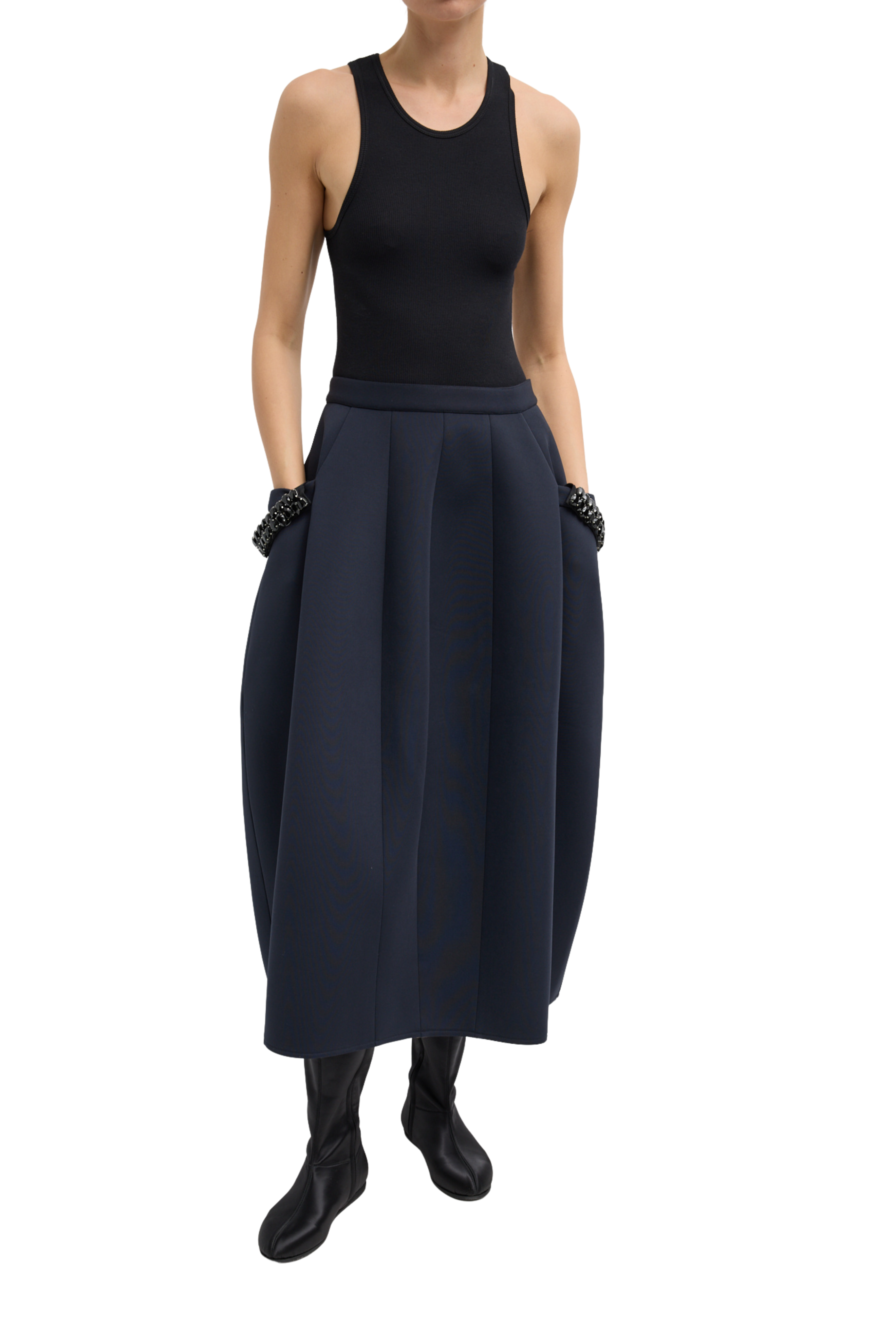Bonded Twill Sculpted Skirt with Removeable Beaded Detail