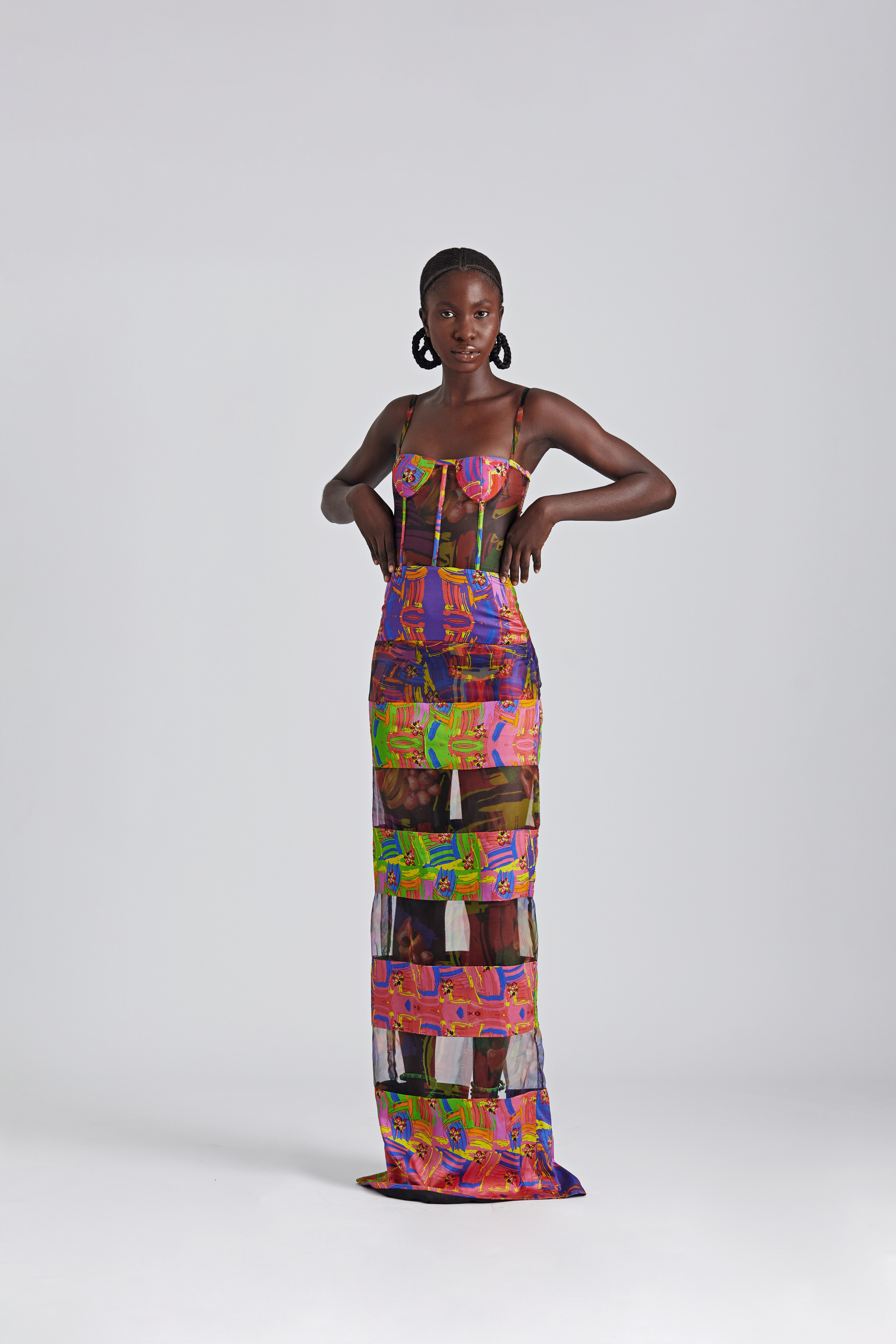 LISA FOLAWIYO Printed Sheer Panel Dress