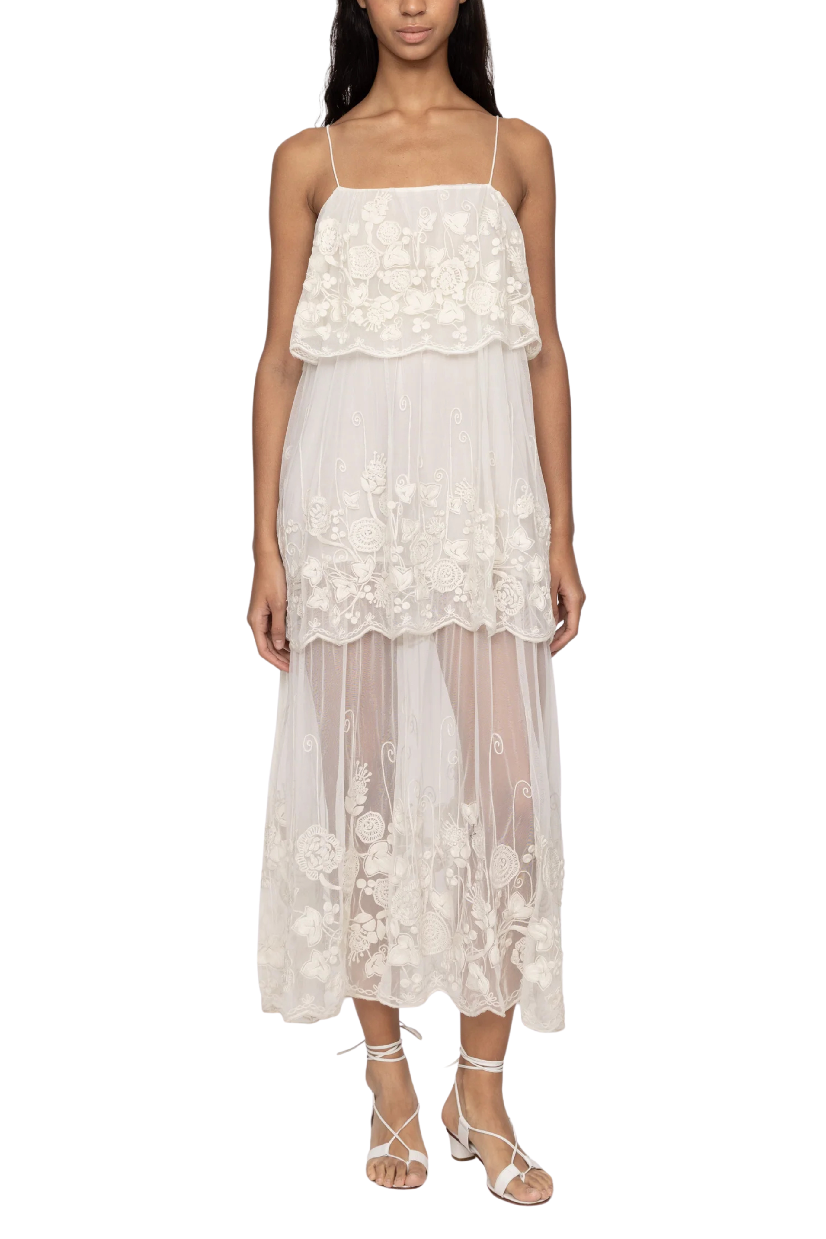 Arielle Lace Tank Tiered Midi Dress