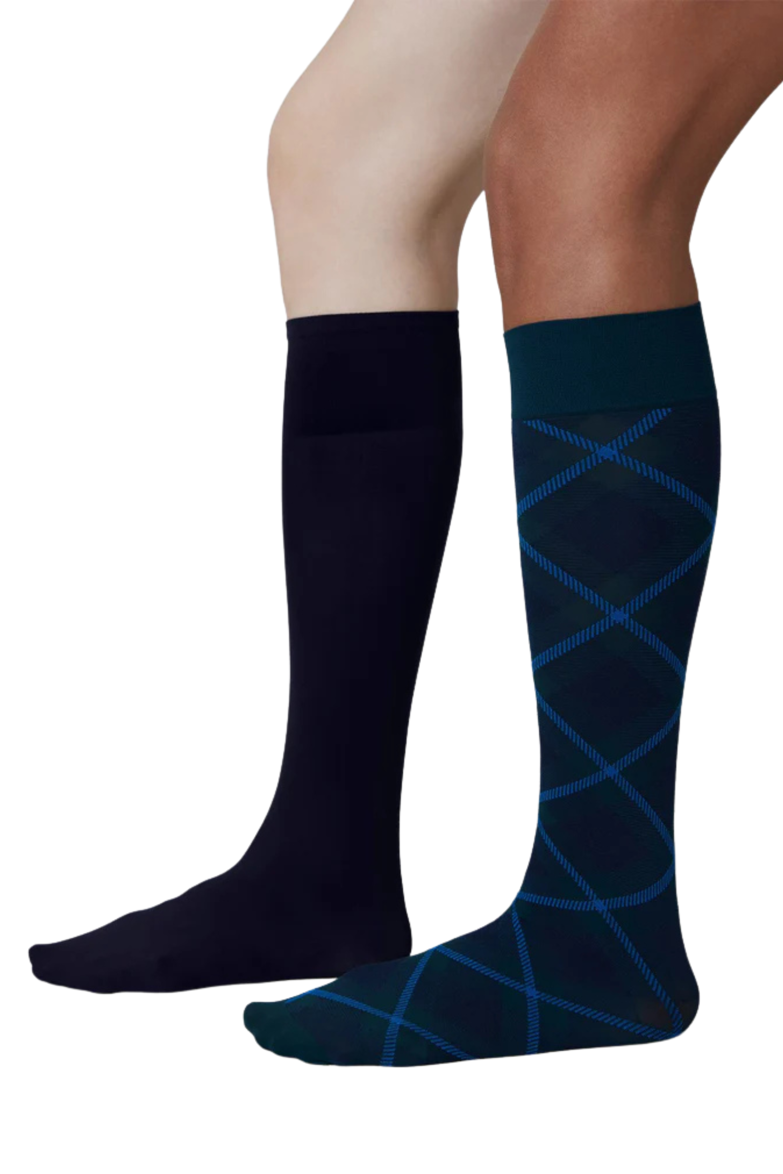 2-pack Franka Check & Solid Knee Highs - Dark Green