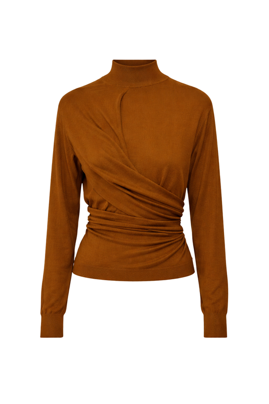 Wrap Silk And Cotton Sweater in Bronze