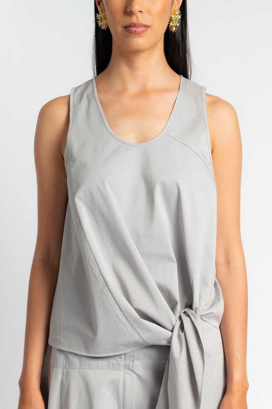 Garment Dyed Silky Cotton Tie Front Top