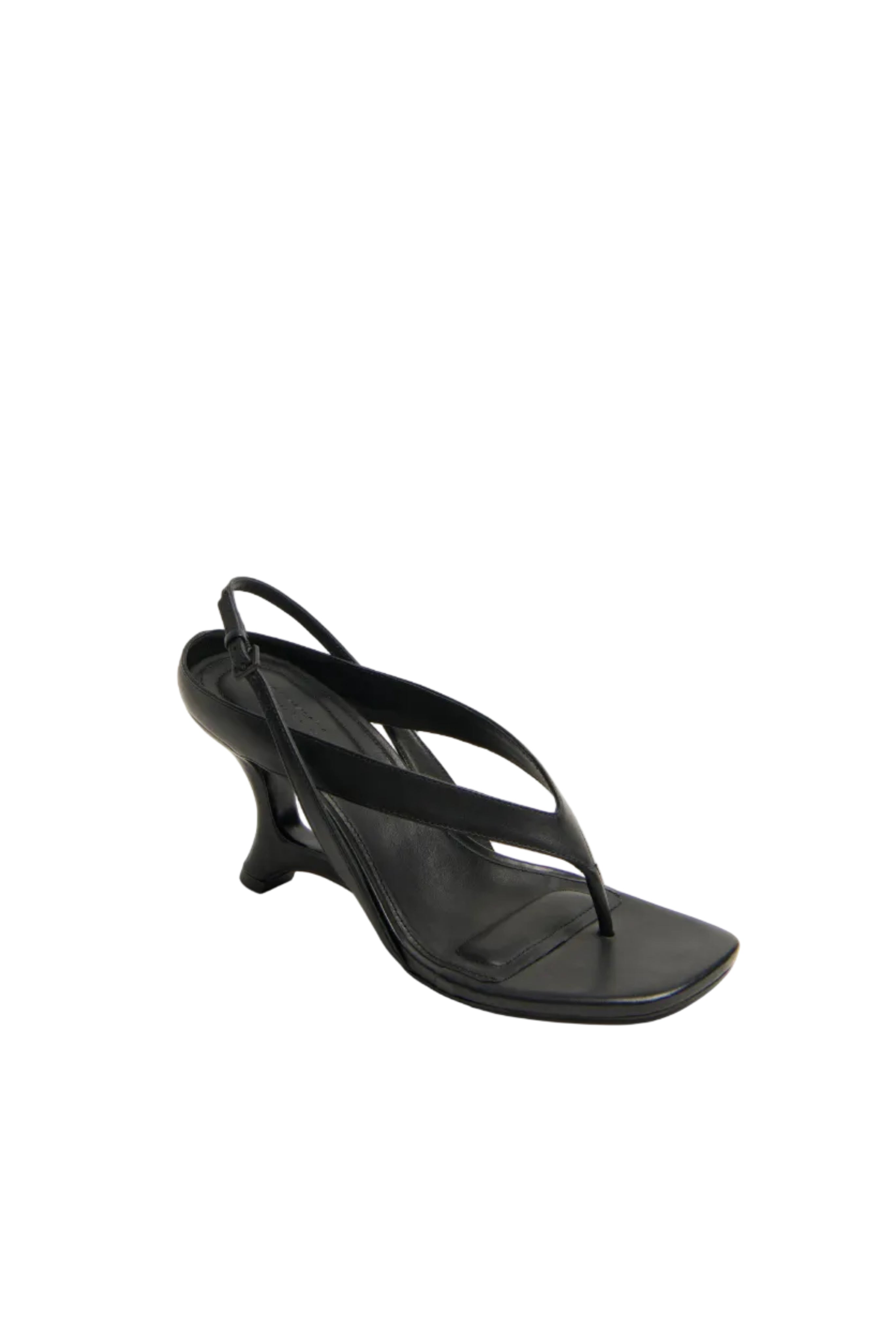 Darya Leather Wedge Thong Sandal in Black