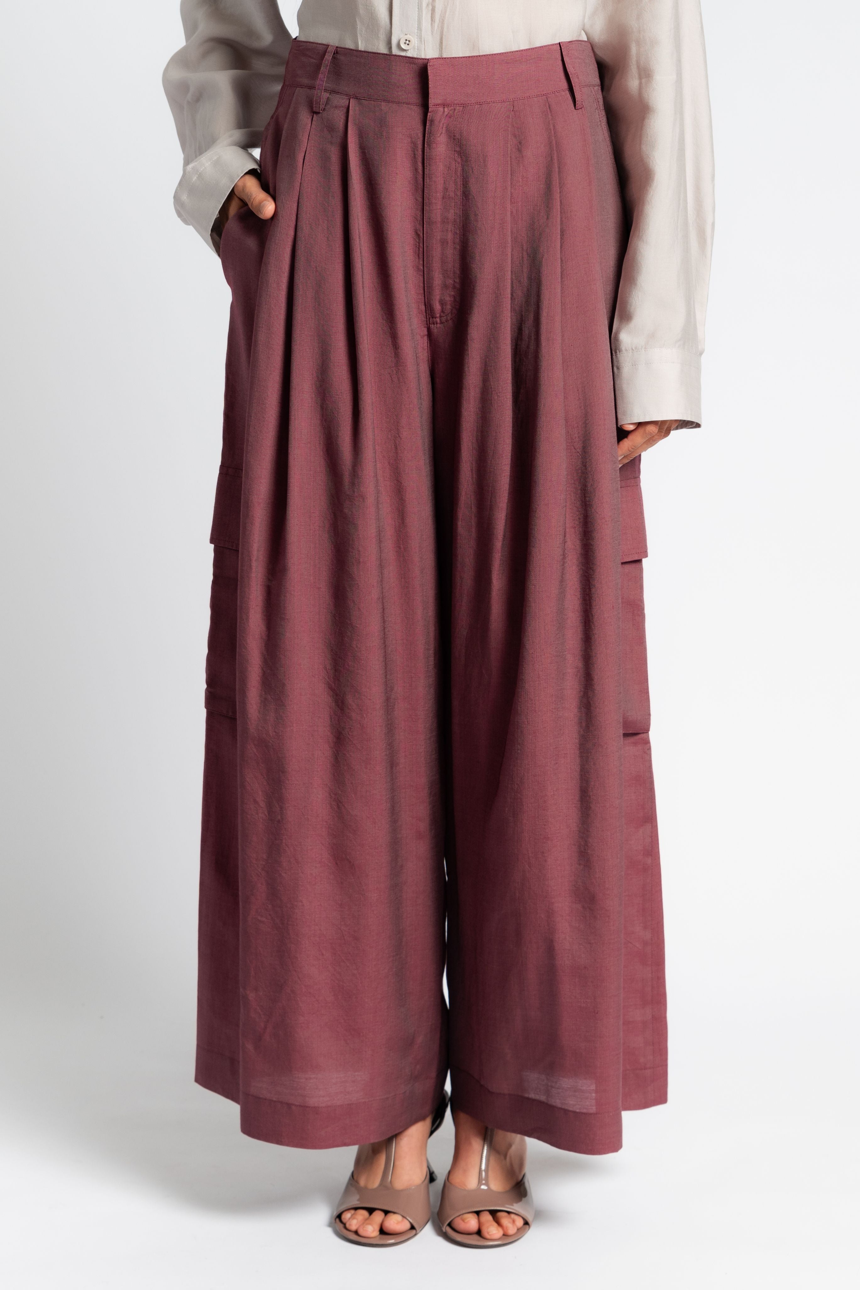 Silk Voile Cargo Triple Pleat Pant