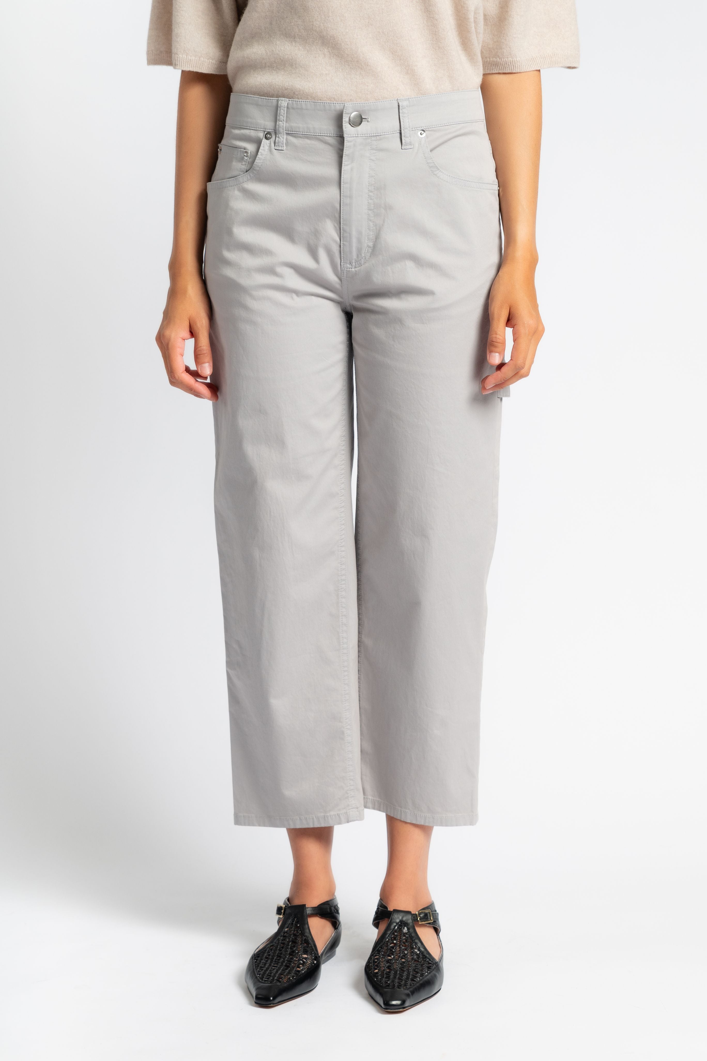 Garment Dyed Silky Cotton Cropped Slouchy Cargo