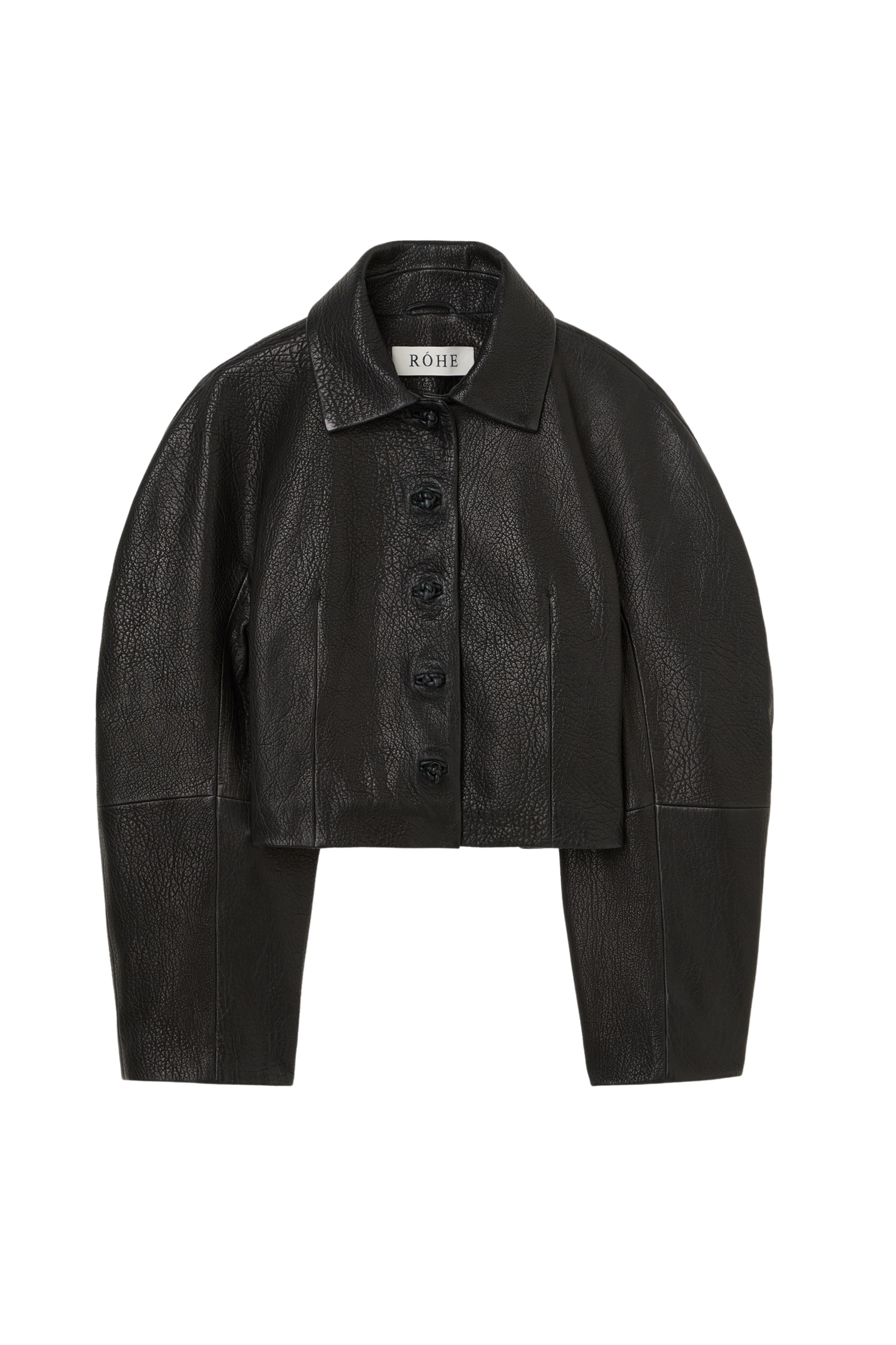 Rounded Grain Leather Cropped Jacket