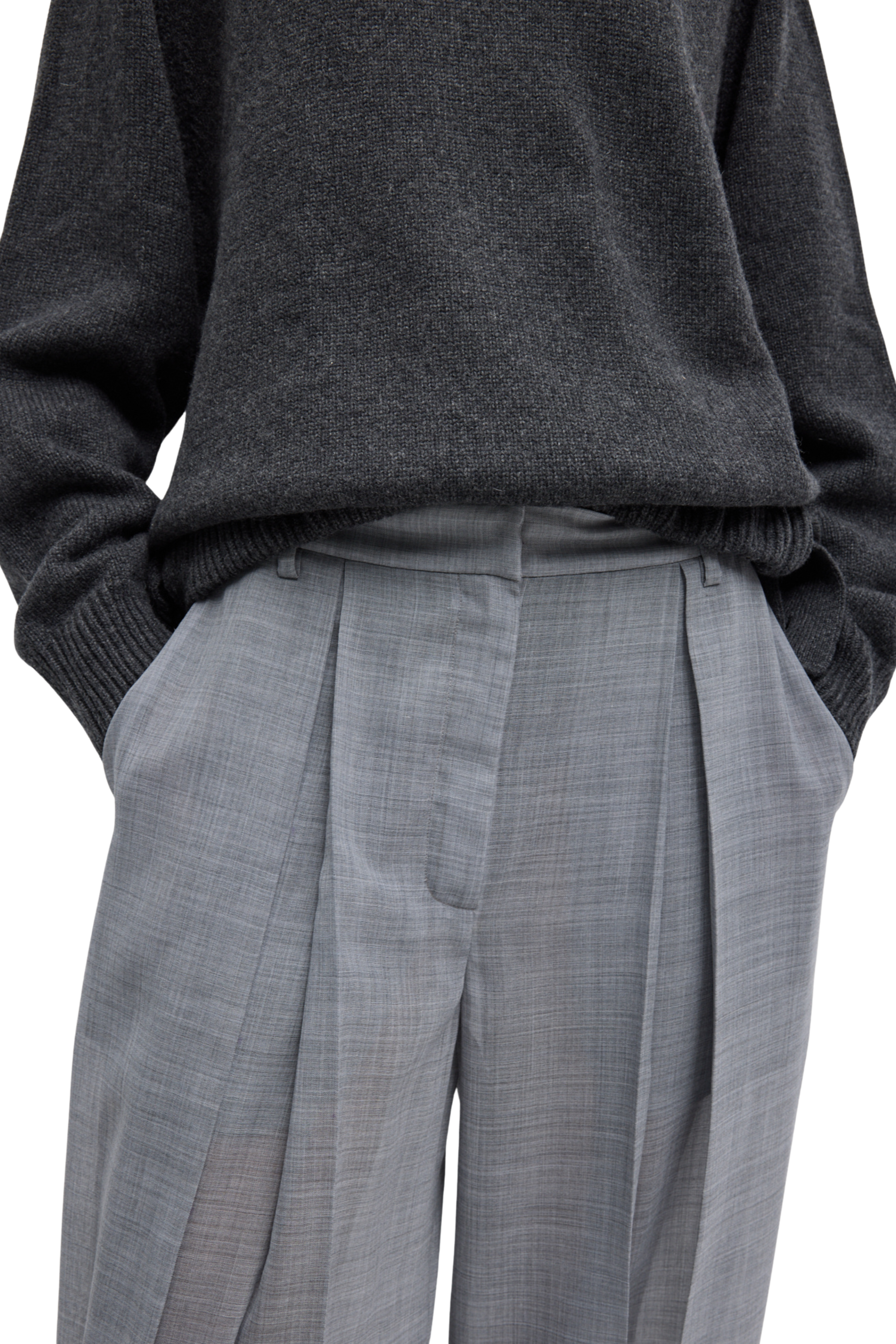 Sheer Wool Gauze Pleated Long Balloon Pant