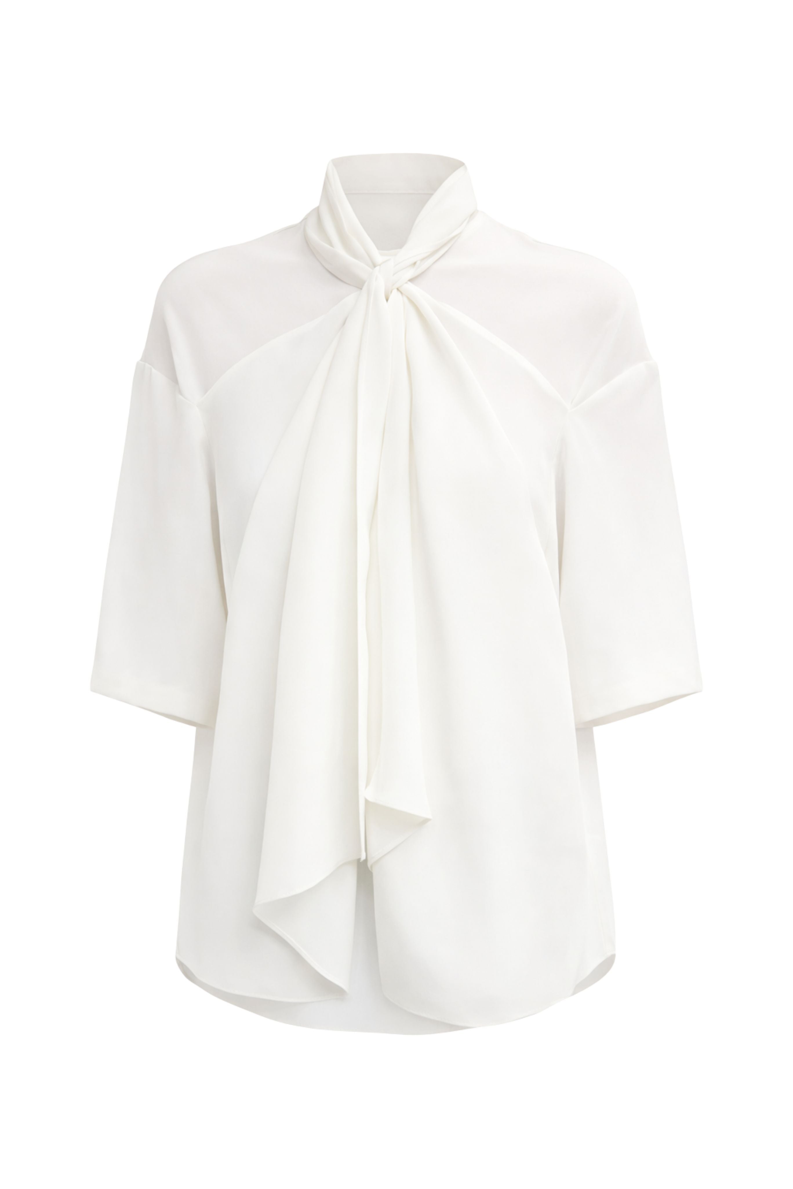 4 Ply Silk Tie Front Top - White