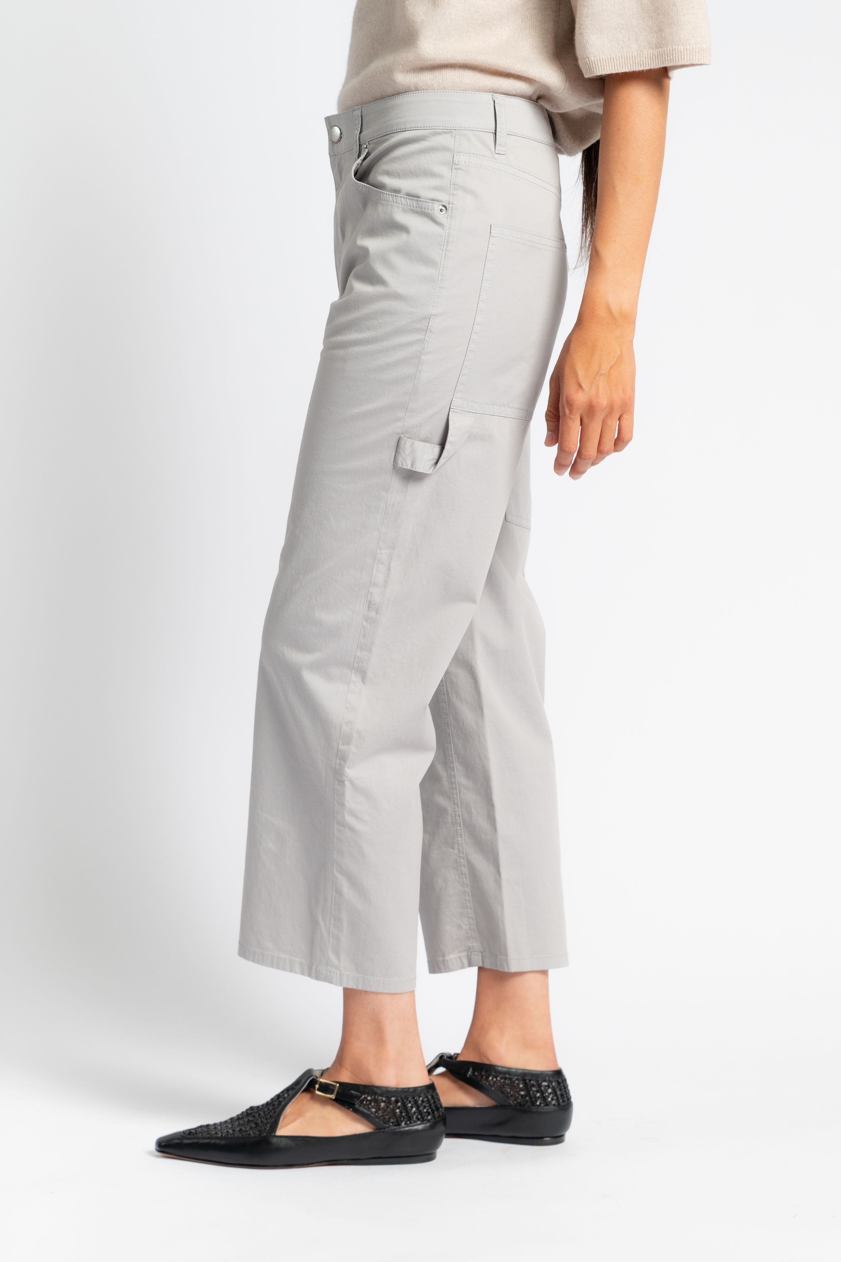 Garment Dyed Silky Cotton Cropped Slouchy Cargo