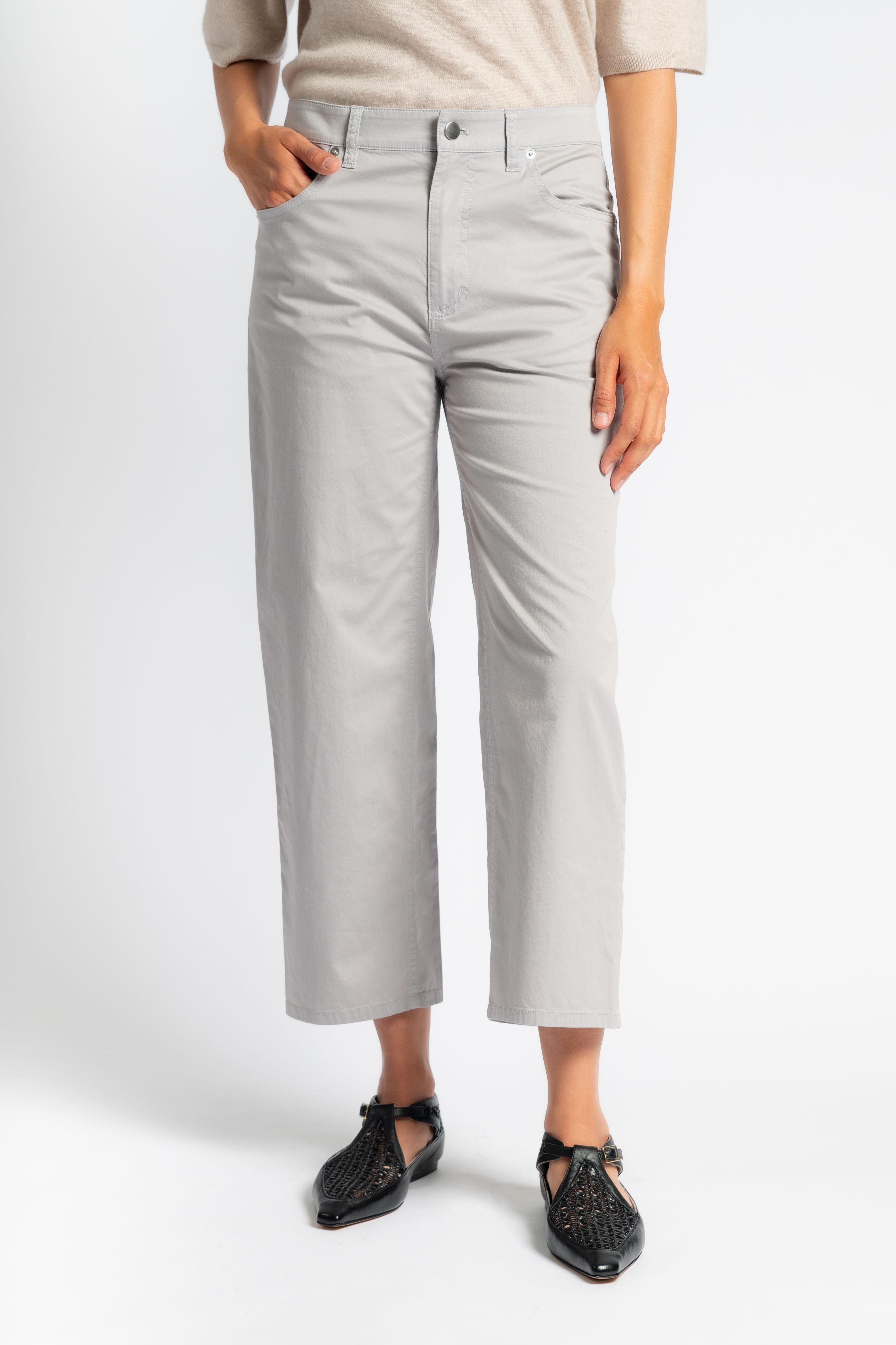 Garment Dyed Silky Cotton Cropped Slouchy Cargo